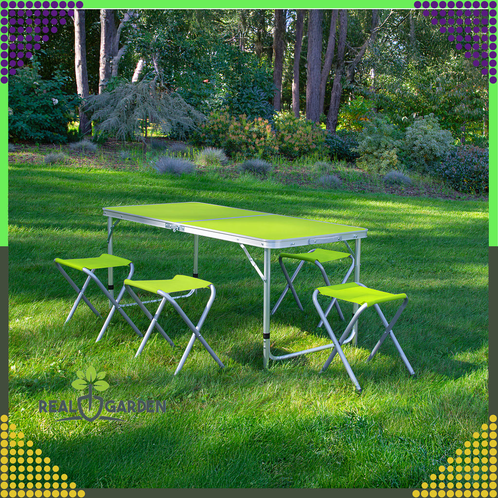 Set: Folding Camping Tourist Table, Large, 4 Chairs, Suitcase