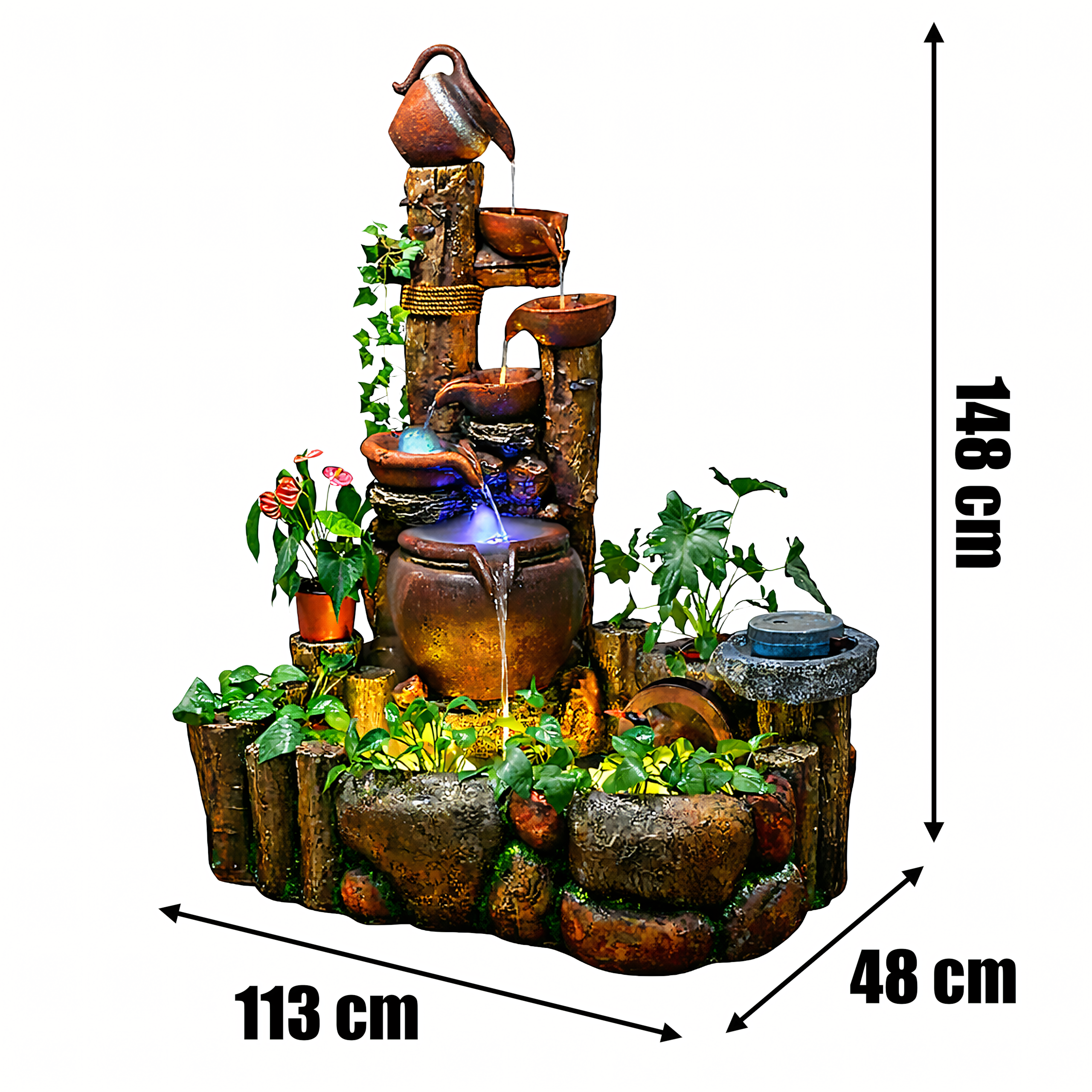 Large Decorative Garden Fountain 113x85x148cm Cascade with LED Lighting