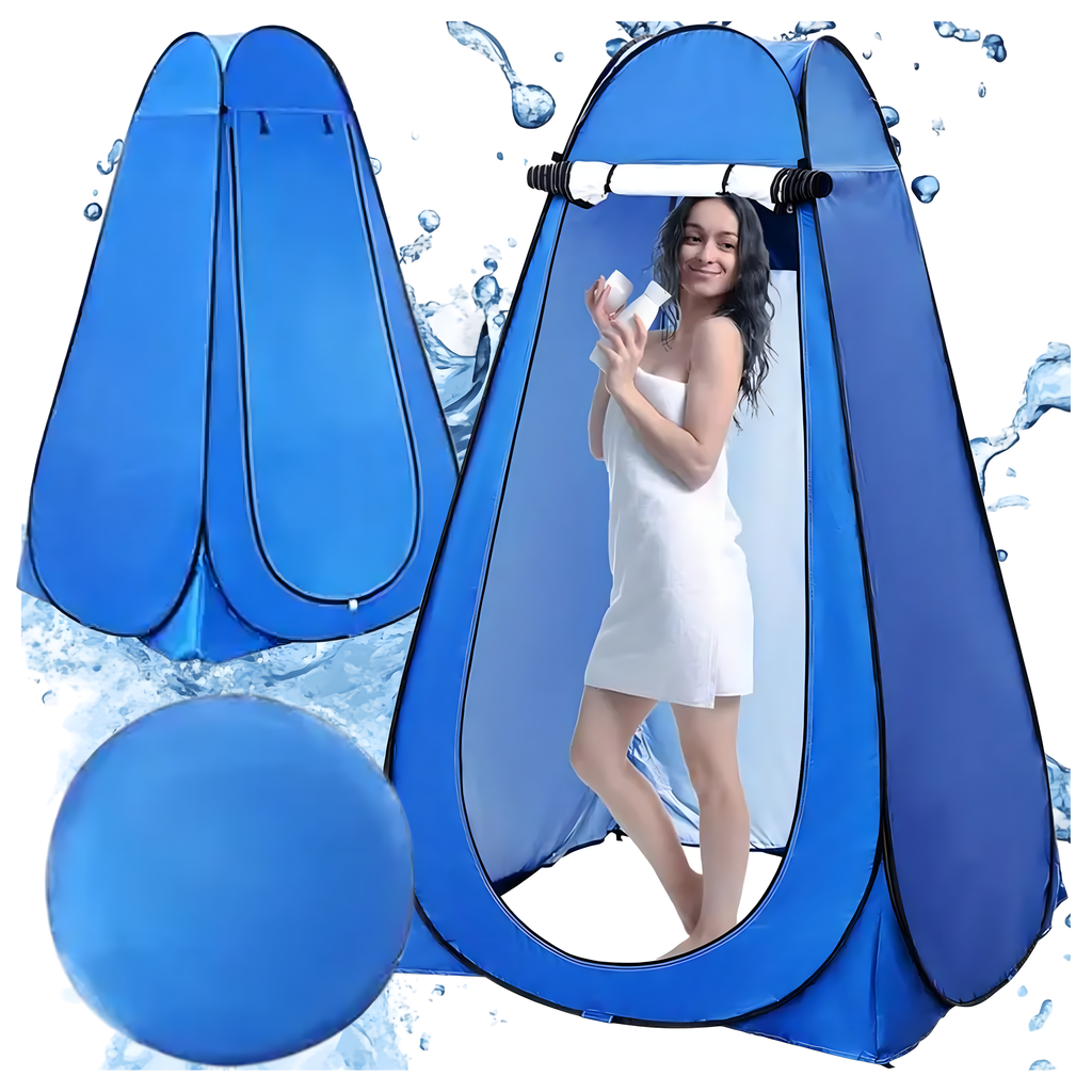 Kokkupandav rannatelk riietusruum dušš tualett turisti WC