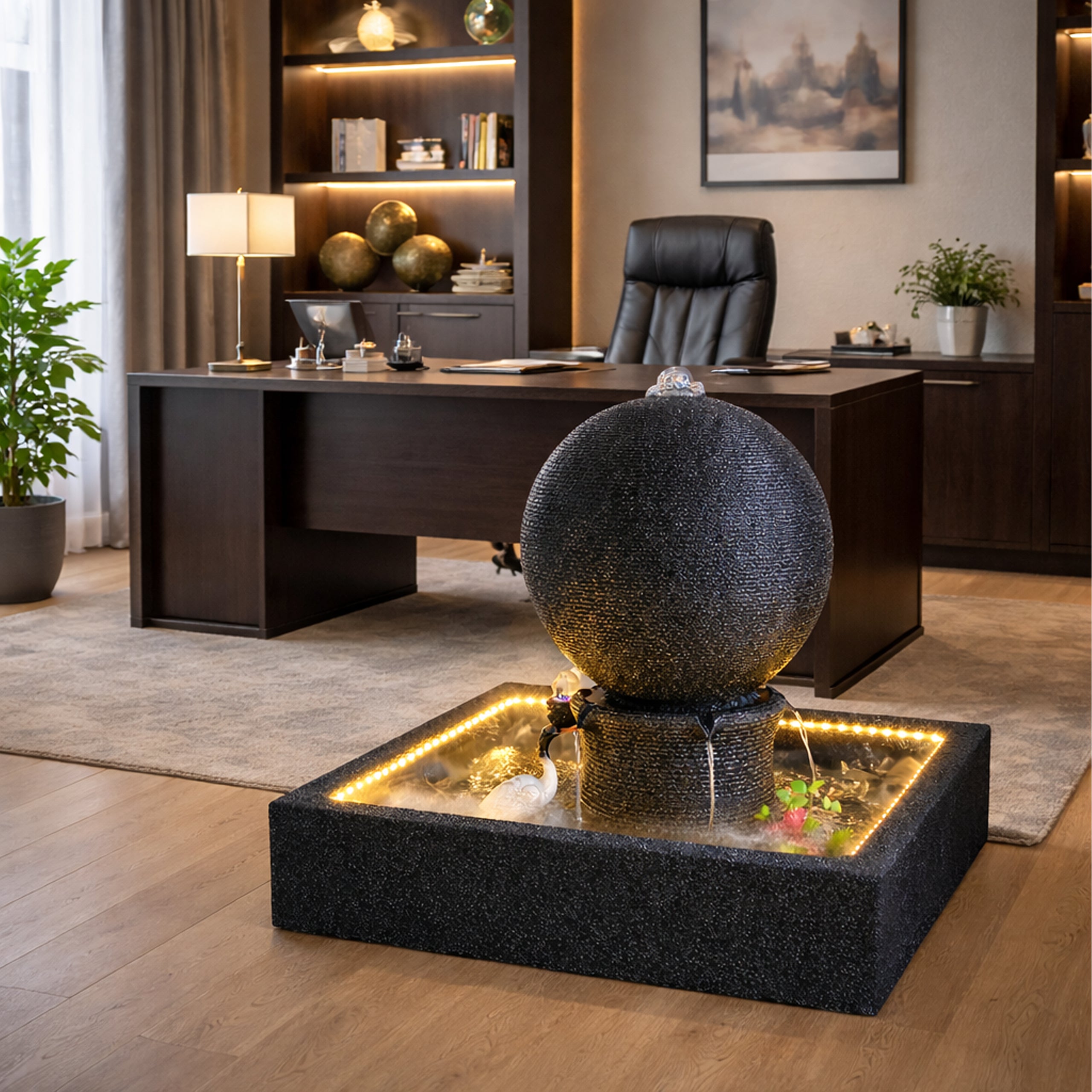 Large Garden Water Fountain with LED Sphere 90x90x98 cm