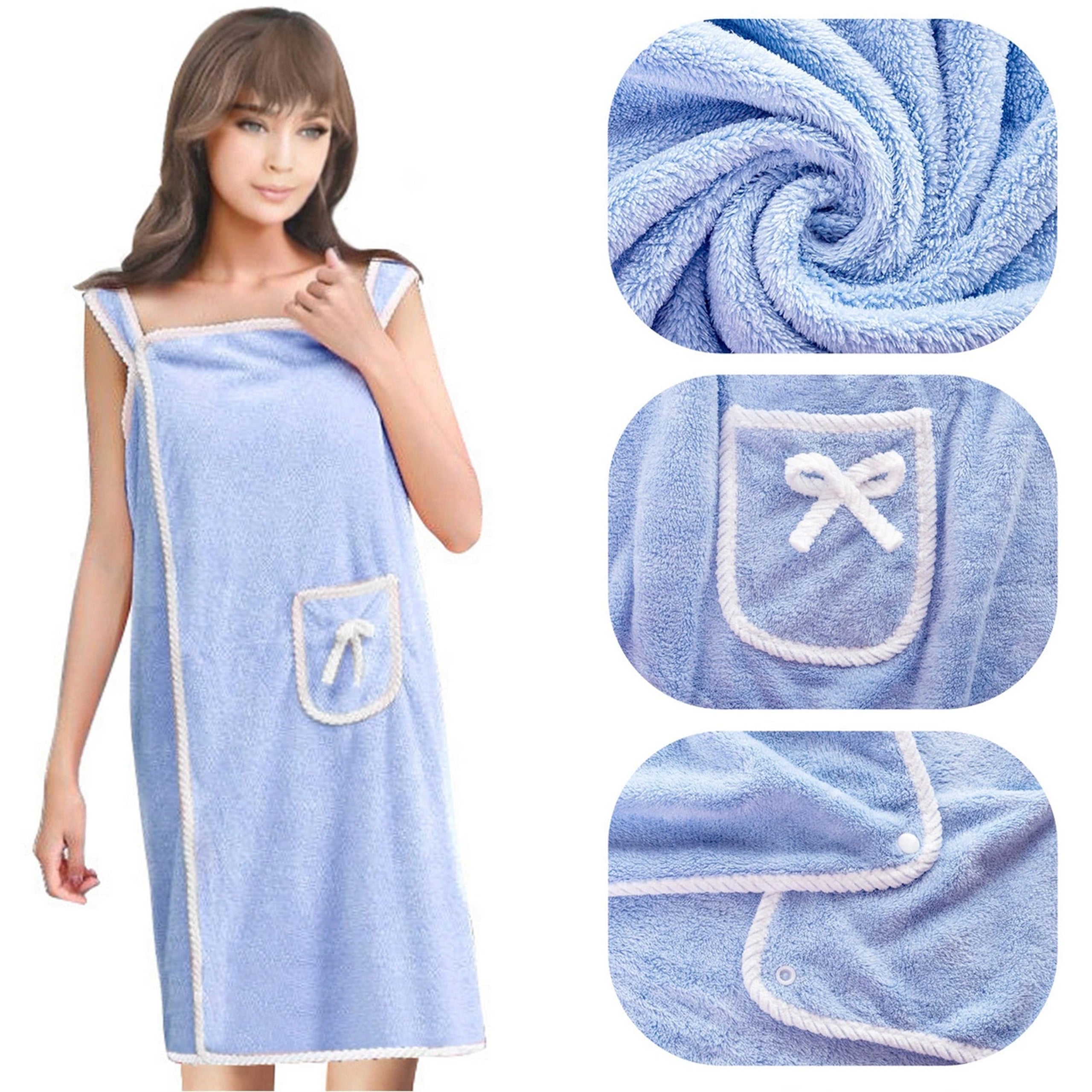 Bath Towel Tunic Sleeveless Robe Pareo Large 135 x 80 cm Blue