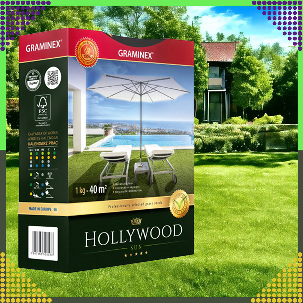 Premium Grass Seed Mix HOLLYWOOD 1kg for Sunny Dry Areas