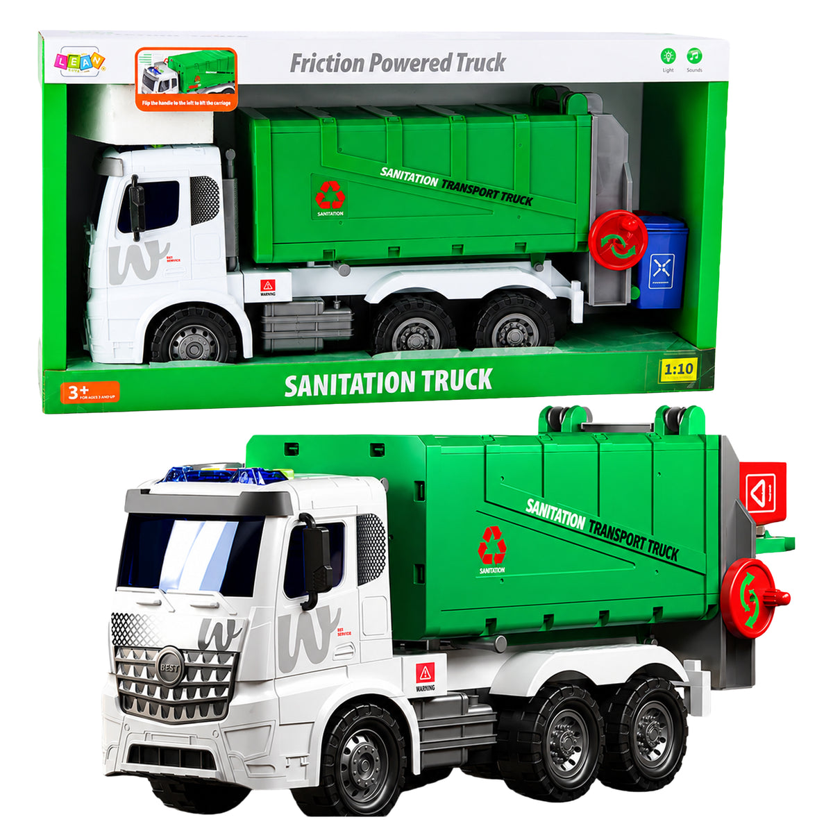 Giant Garbage Truck Toy 1:10 Scale with Lights, Sounds, and Lifting Function