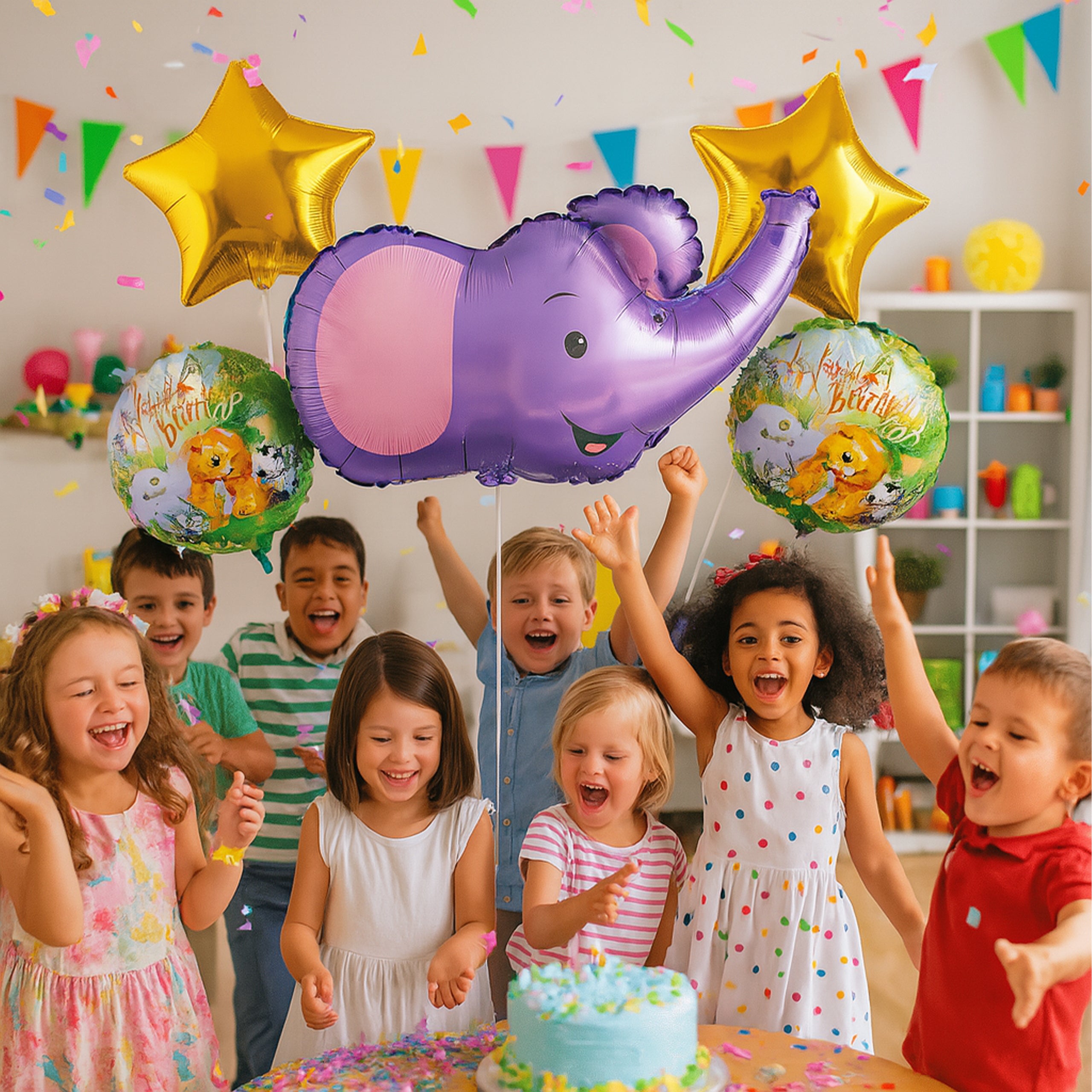 Sünnipäevalõhupallide komplekt Elevandi ja loomadega sünnipäevapeoks 5 tk