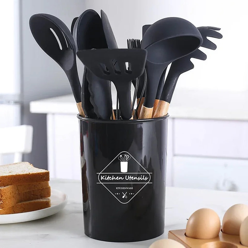 12-Piece Kitchen Utensil Set Silicone and Wooden Utensils