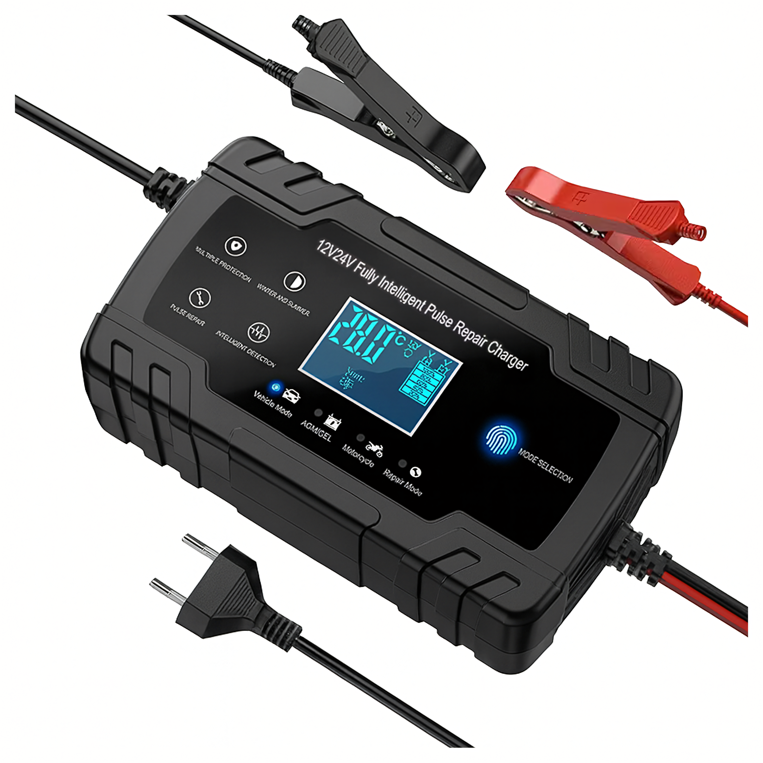 Võimas intelligentne alaldi akulaadija 12V 24V 4A 8A krokodillklemmidega