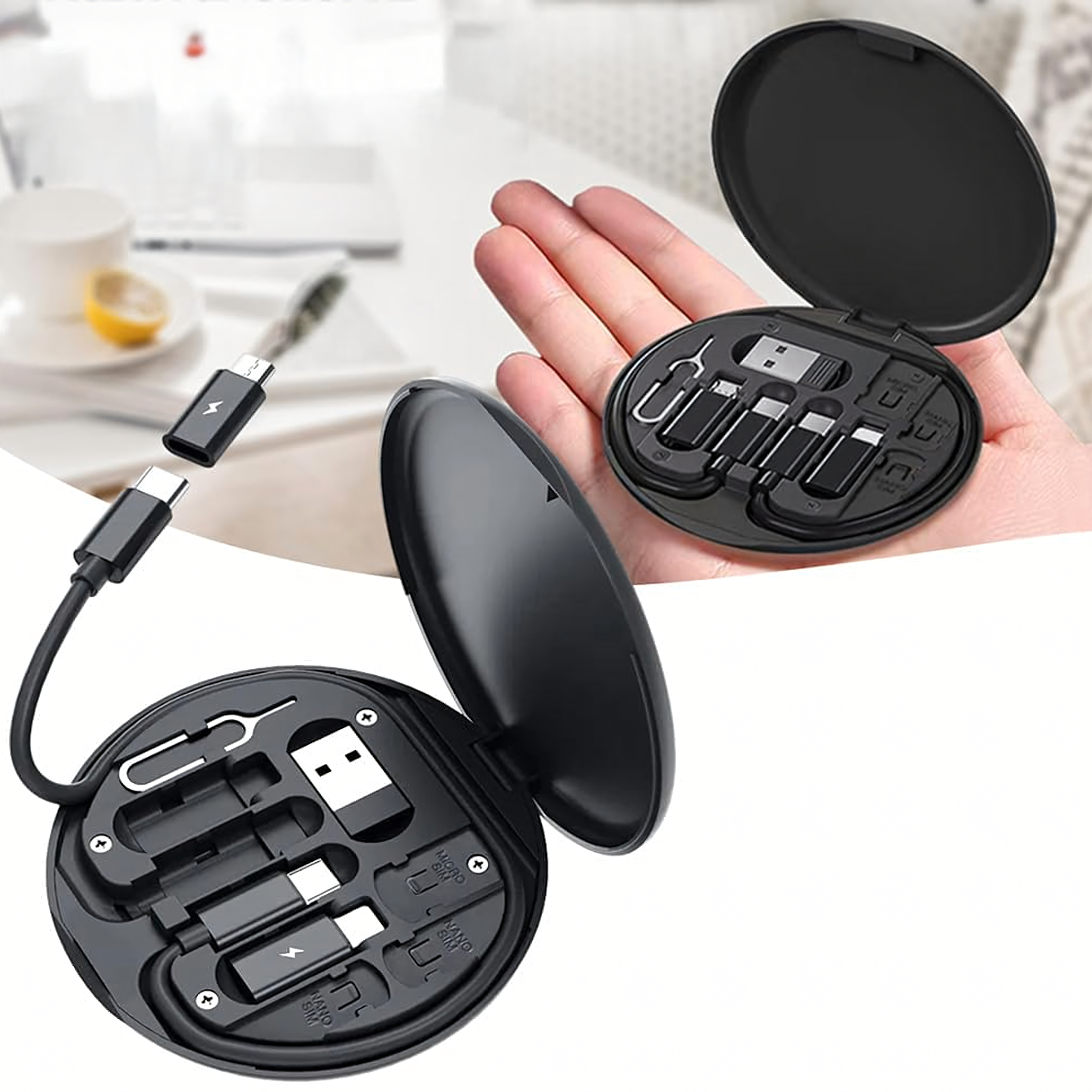 5in1 reisikorraldaja telefoni USB-C, Lightning, Micro USB-A adapterite jaoks