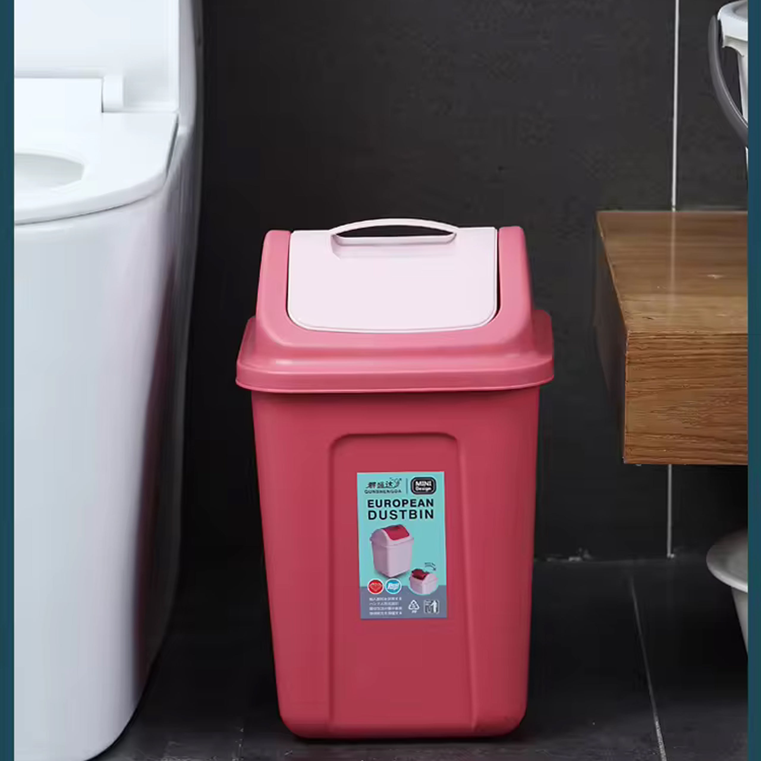 Narrow Plastic Waste Segregation Bin with Flip Lid 10 L