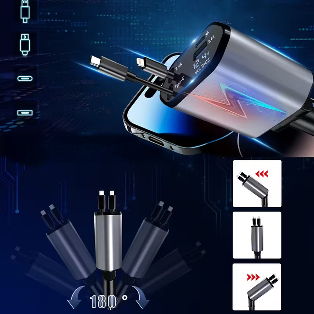 USB C IOS autolaadija liigendrullik 100W kiirlaadimine 80 cm