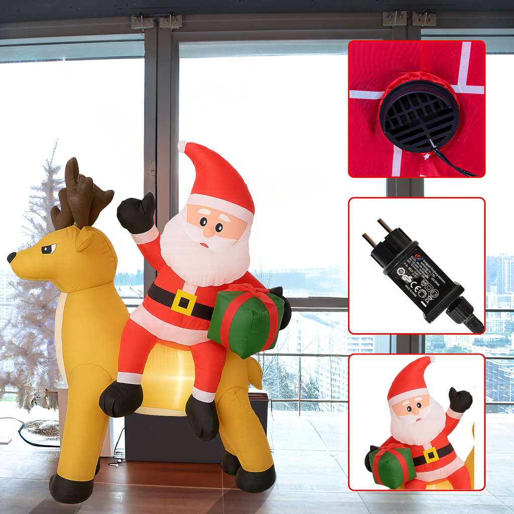 Täispuhutav jõuluvana põhjapõdraga 1.5m jõulukaunistus LED-taustvalgustusega