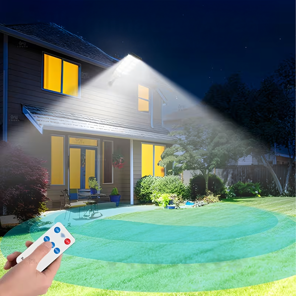 Solar LED Lamp with Motion and Twilight Sensor for Outdoor Garden Use with Remote Control (E7)