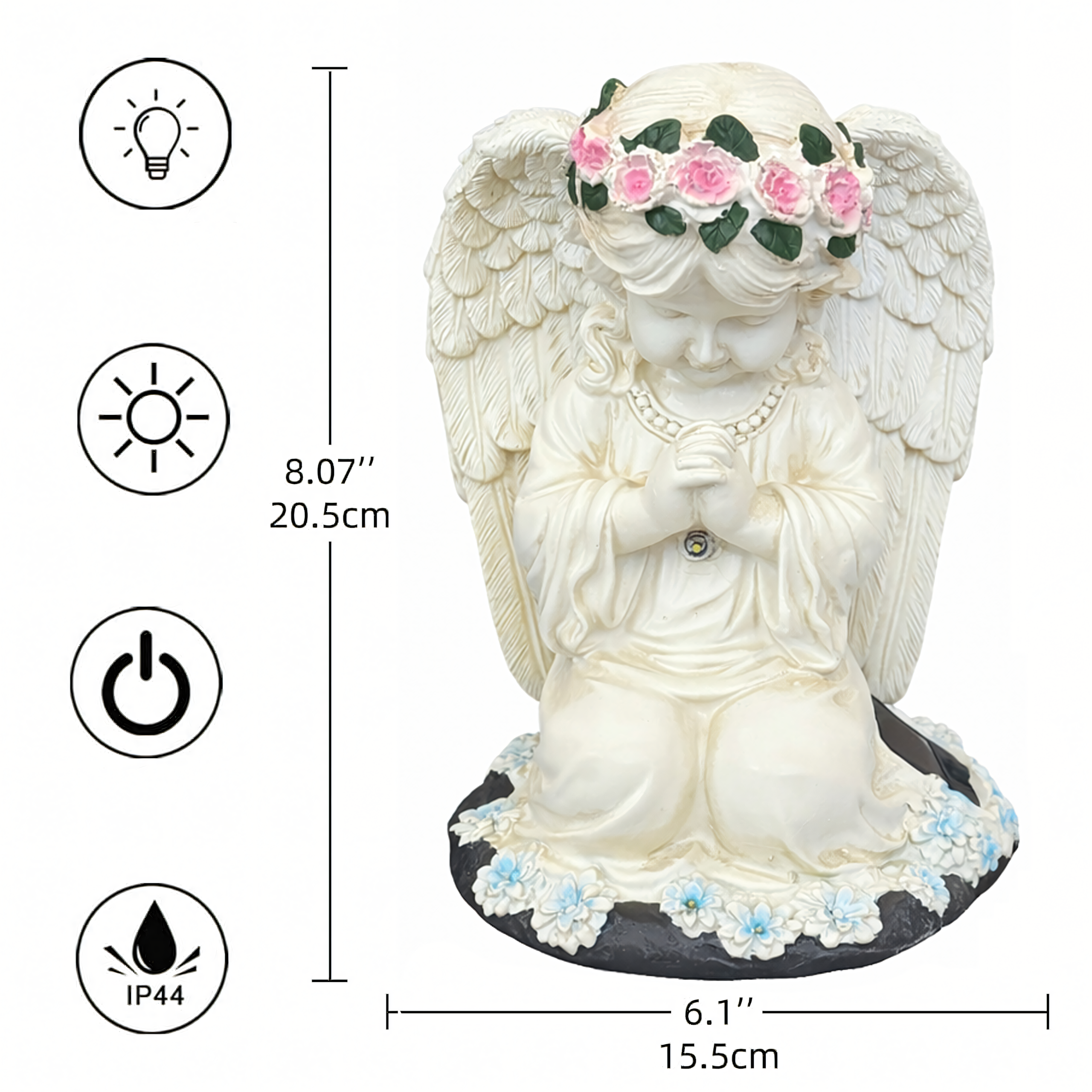 Figurka küünlaalus Ingel päikesepatareiga LED aedkuju