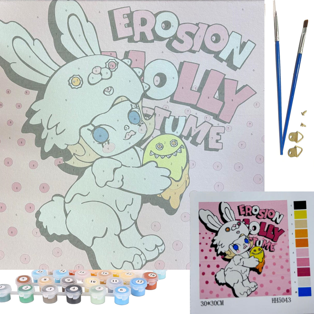 Numbrite järgi värvimise pilt raamiga ja pintslite komplekt 30x30 lastele