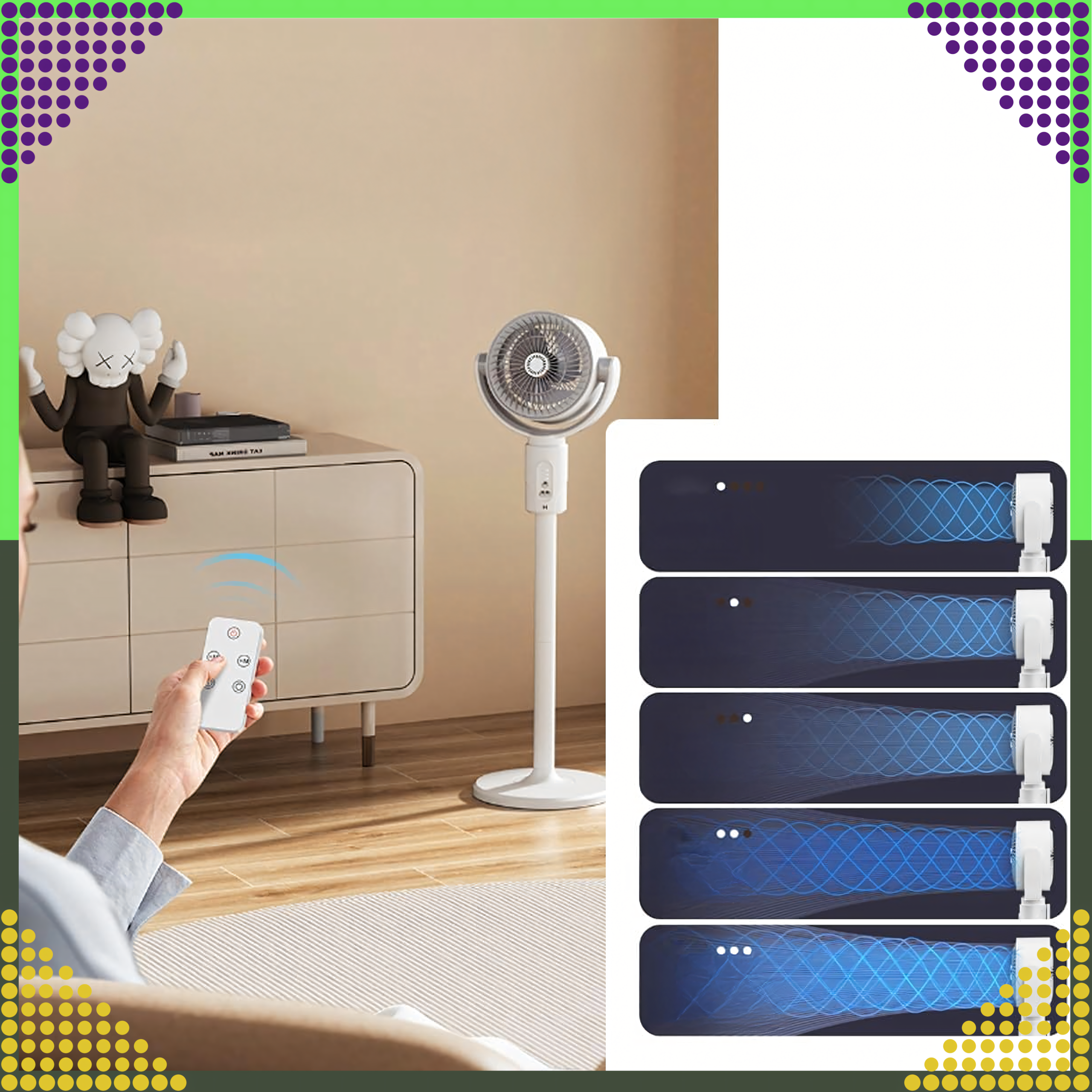 Juhtmevaba põrandaventilaator, terrassile, põrandale, kontorisse, kaugjuhtimispuldiga
