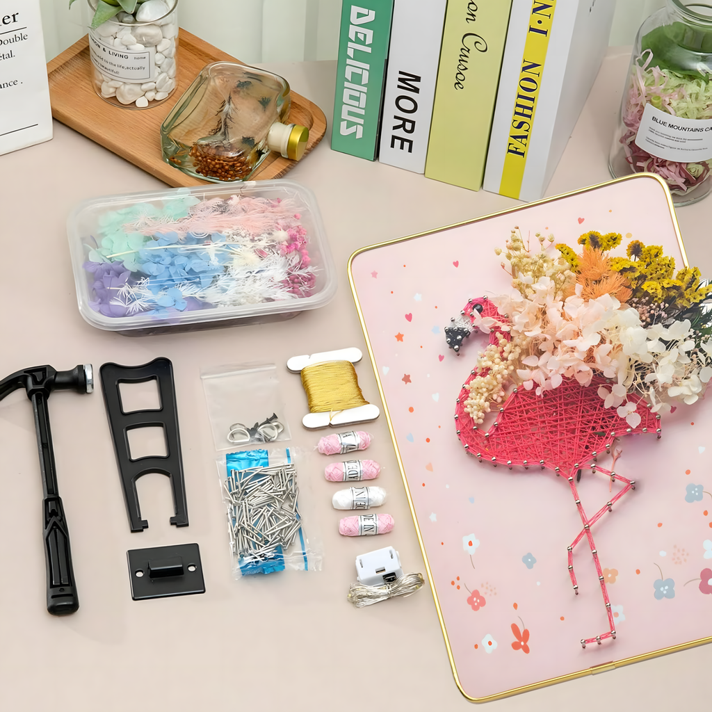 Loominguline komplekt niidikunstiks, Interroad tikkimine, LED-pilt raamis 21x30 cm