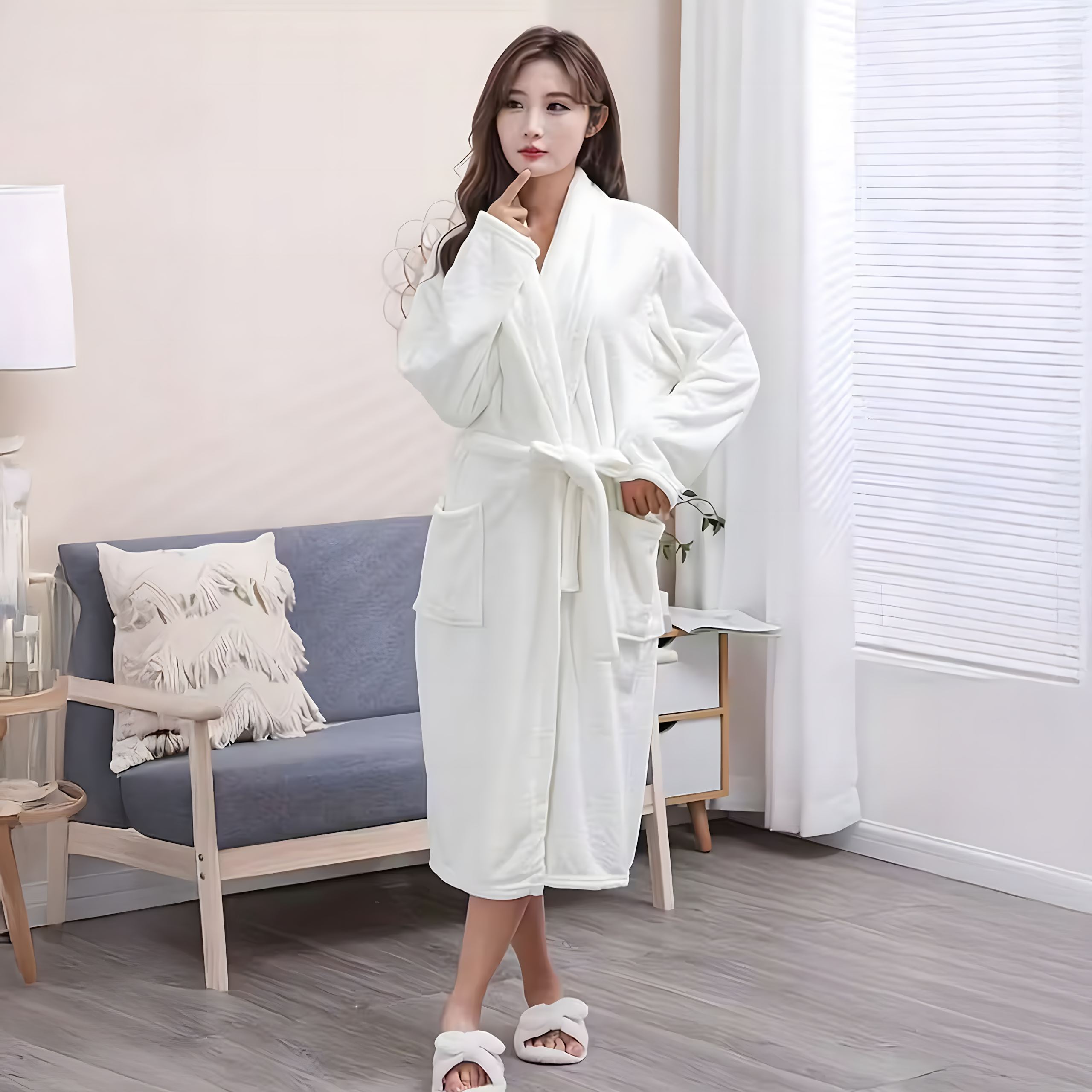 Classic Comfortable Warm Women's Hotel Bathrobe White