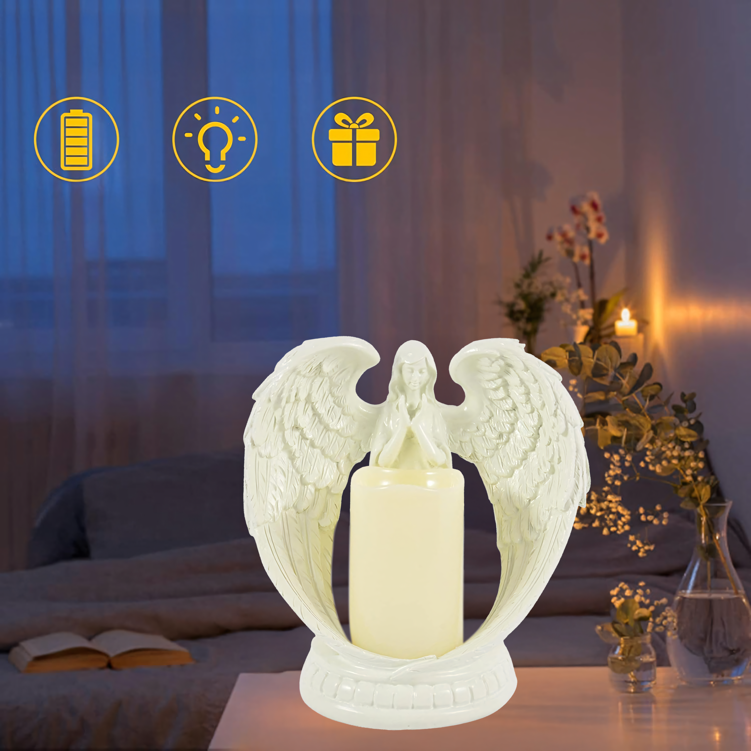 Dekoratiivne kujukese küünlaalus ingel LED jõulud aed 21cm