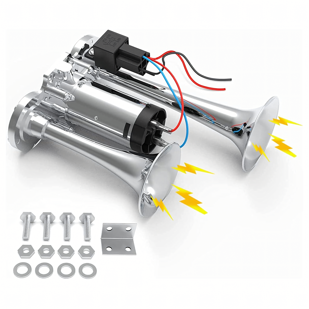 Topelt elektriline signaalitrompet kompressoriga 12V 600 dB vali
