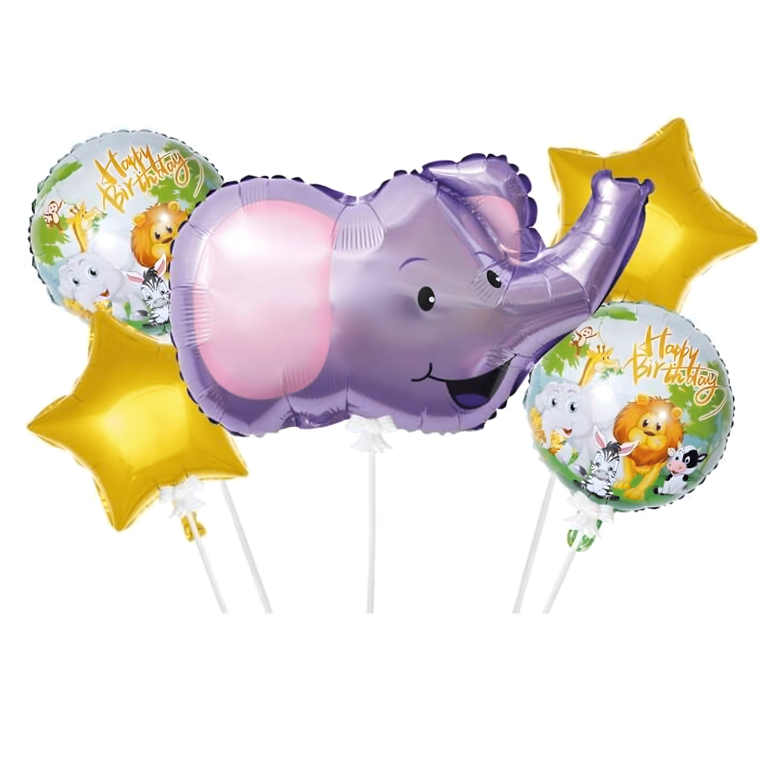 Sünnipäevalõhupallide komplekt Elevandi ja loomadega sünnipäevapeoks 5 tk