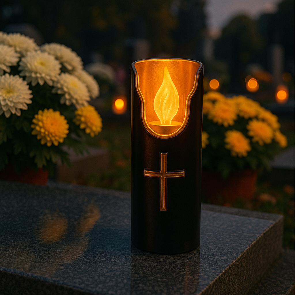 LED-küünal leegiefektiga Black 15cm patareitoitel