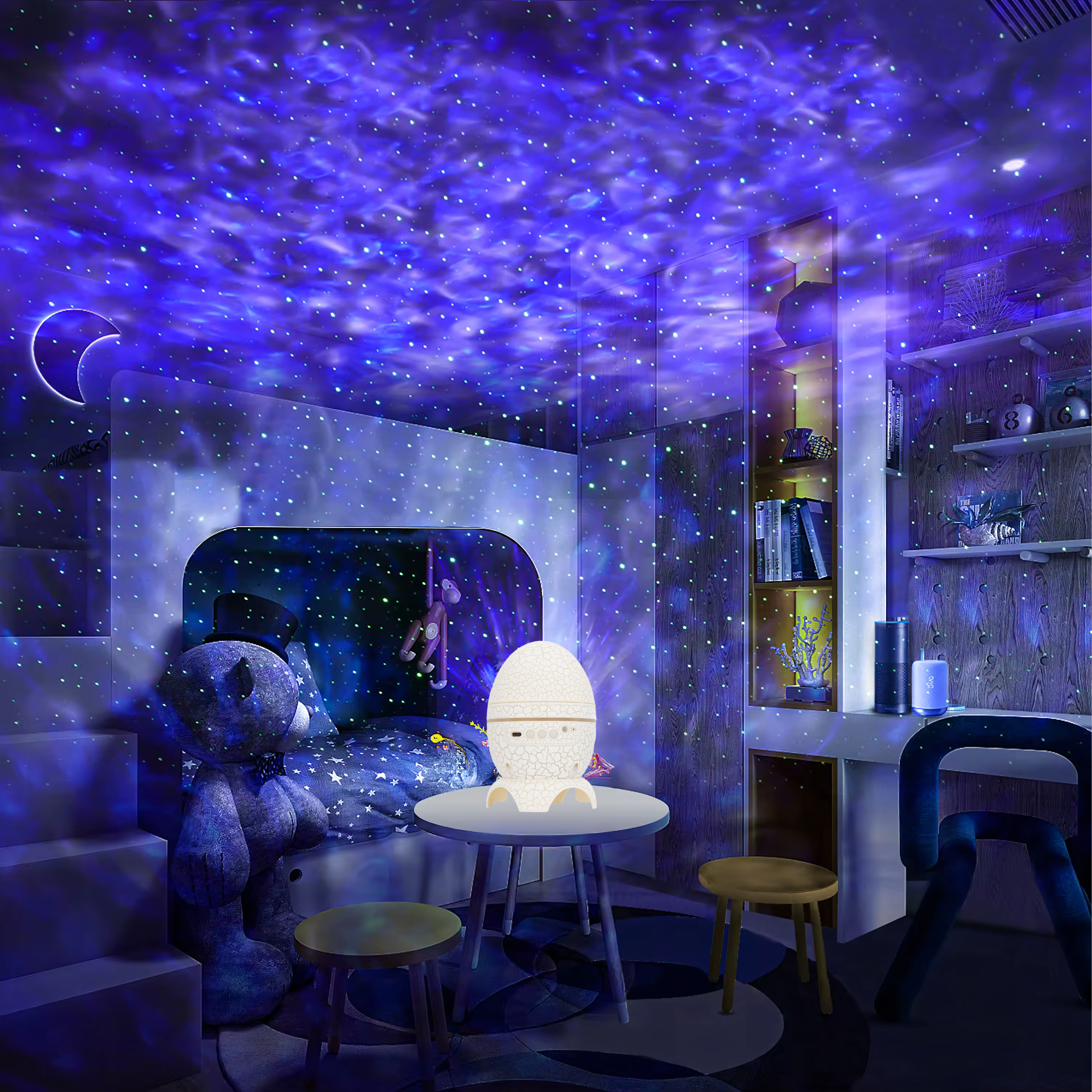 Dinosauruse Muna Täheprojektor koos Galaktika Kõlariga USB LED Öövalgusti