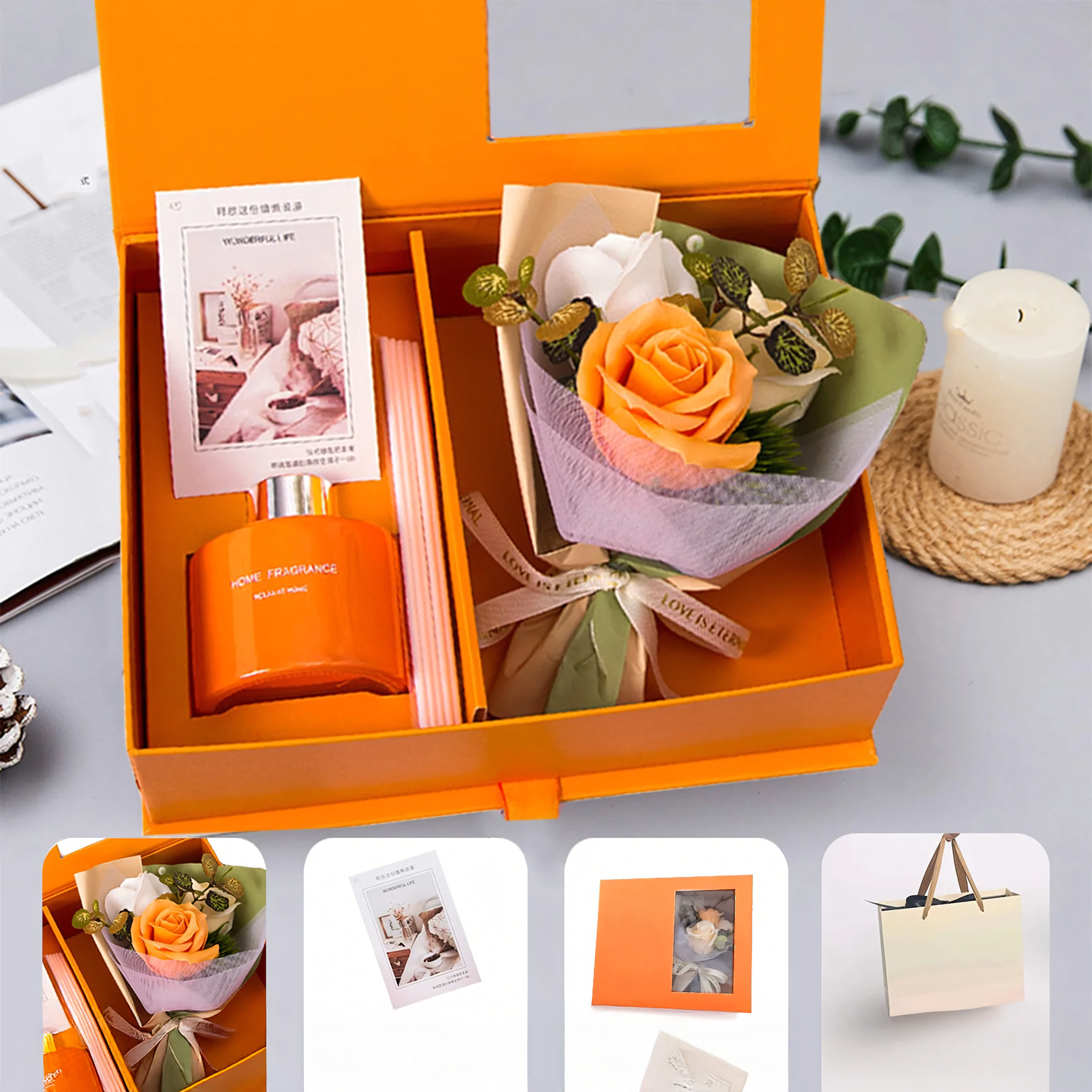 Kingituse komplekt: difuusor pulkadega, roosi seep, roosid, naistepäev, sõbrapäev