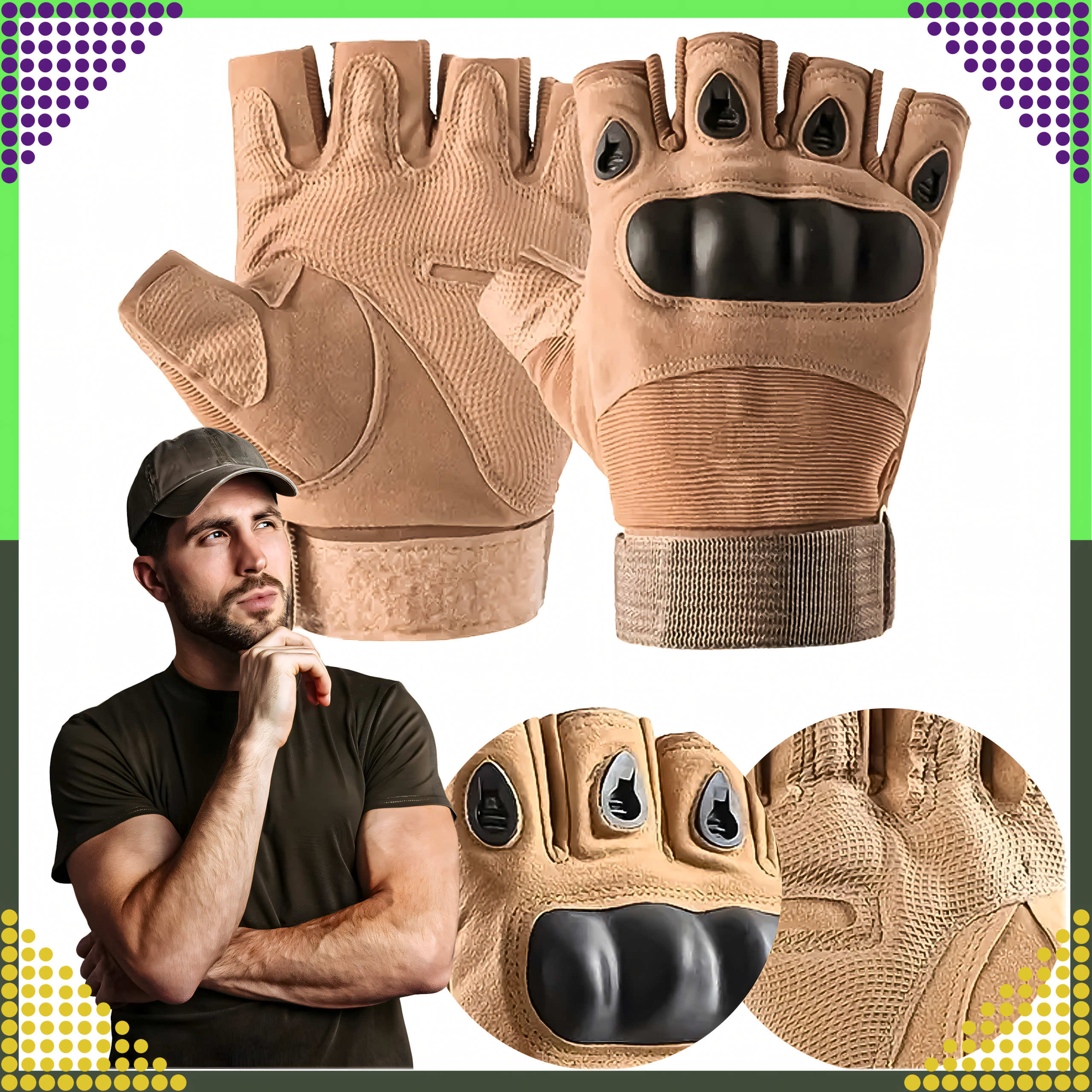 Survival Tactical Combat Gloves for Motorcycle Fingerless Military Work Gloves L