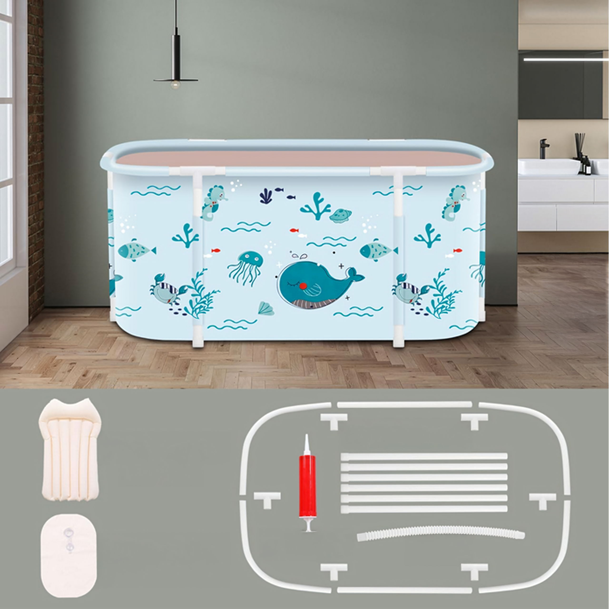 Foldable Portable Home Bathtub for Bathing, Bathing, Cushion Frame