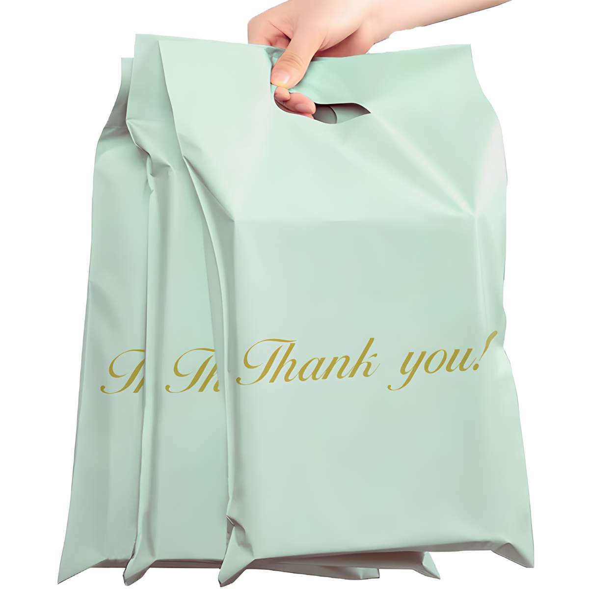 Mündirohelised käepidemega kullerpostikotid „Thank You“ 400 × 500 + 70 cm, 50 tk RC083