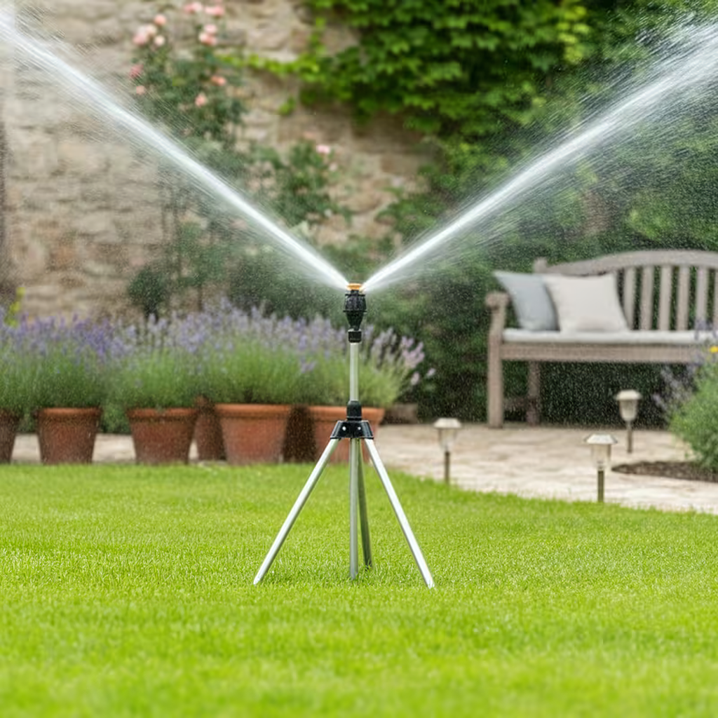 Pöörlev sprinkler reguleeritaval statiivil aia kastmiseks 24m düüsiga