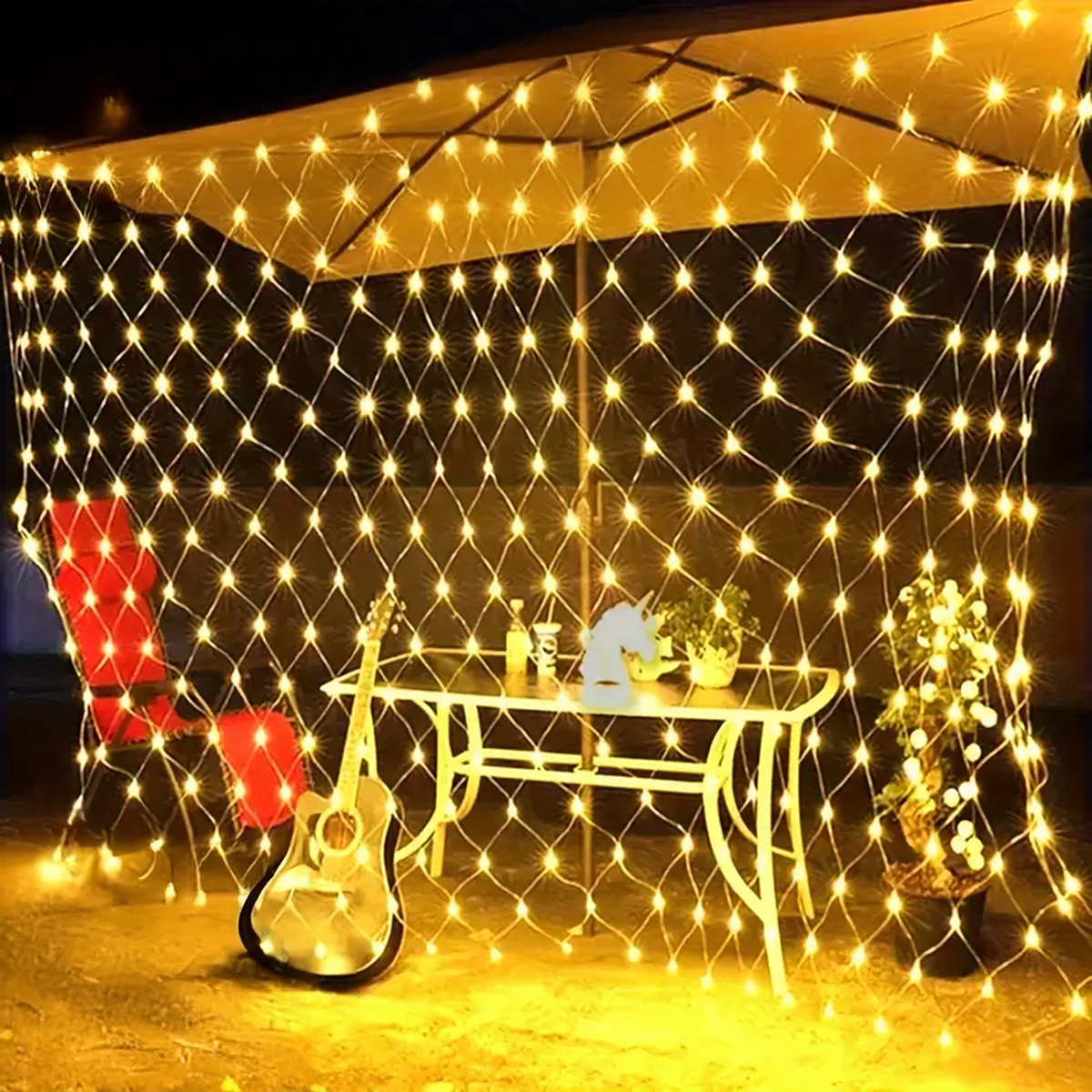 Jõuluvalguskardin 144 LED-i soe valge 2 × 2 m 8 režiimi RC-K-1900