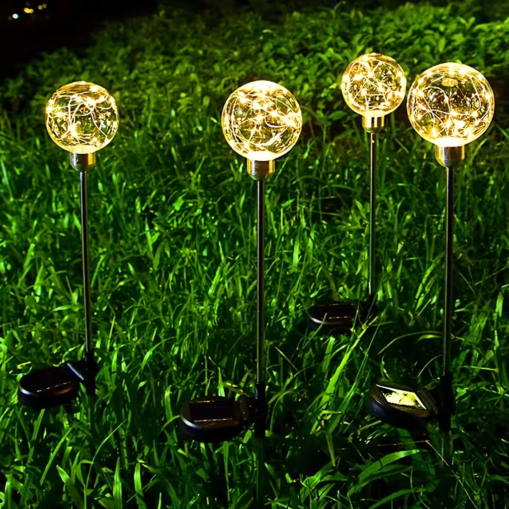 Solar Garden Spike Lights LED Ball Waterproof 4 pcs