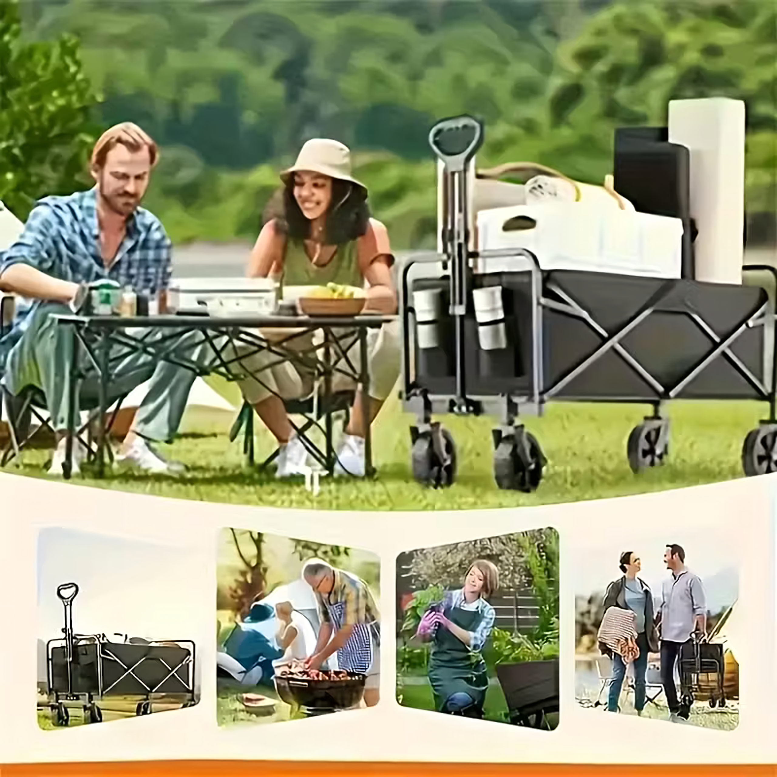 Wooden Tourist Trolley, Transport, Garden, Foldable, Camping, Fish