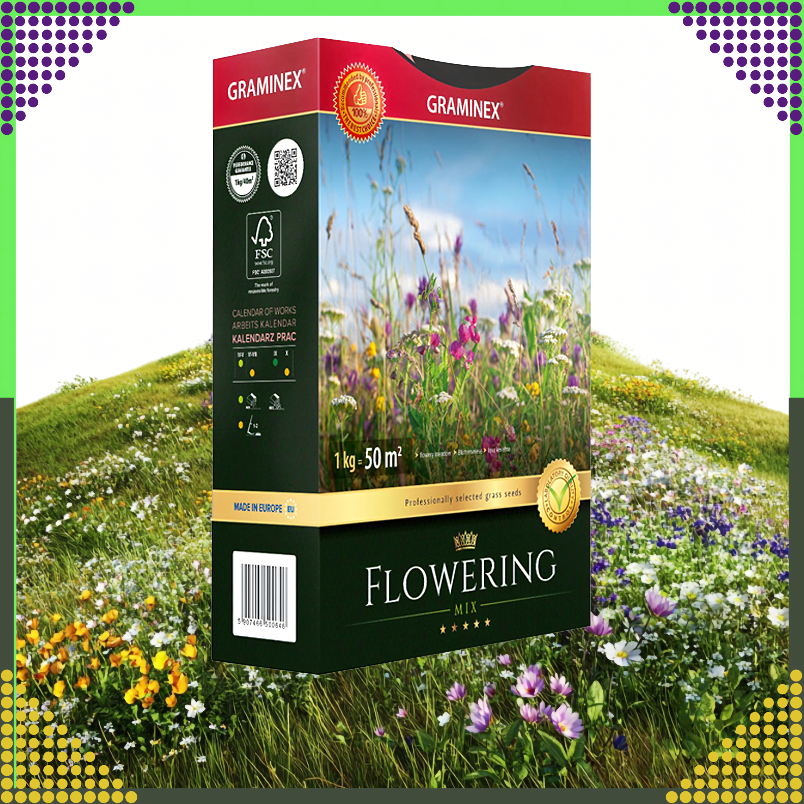 Premium Flowering Mix Grass Seeds 1kg for 40m Lawn Meadow Flower Garden
