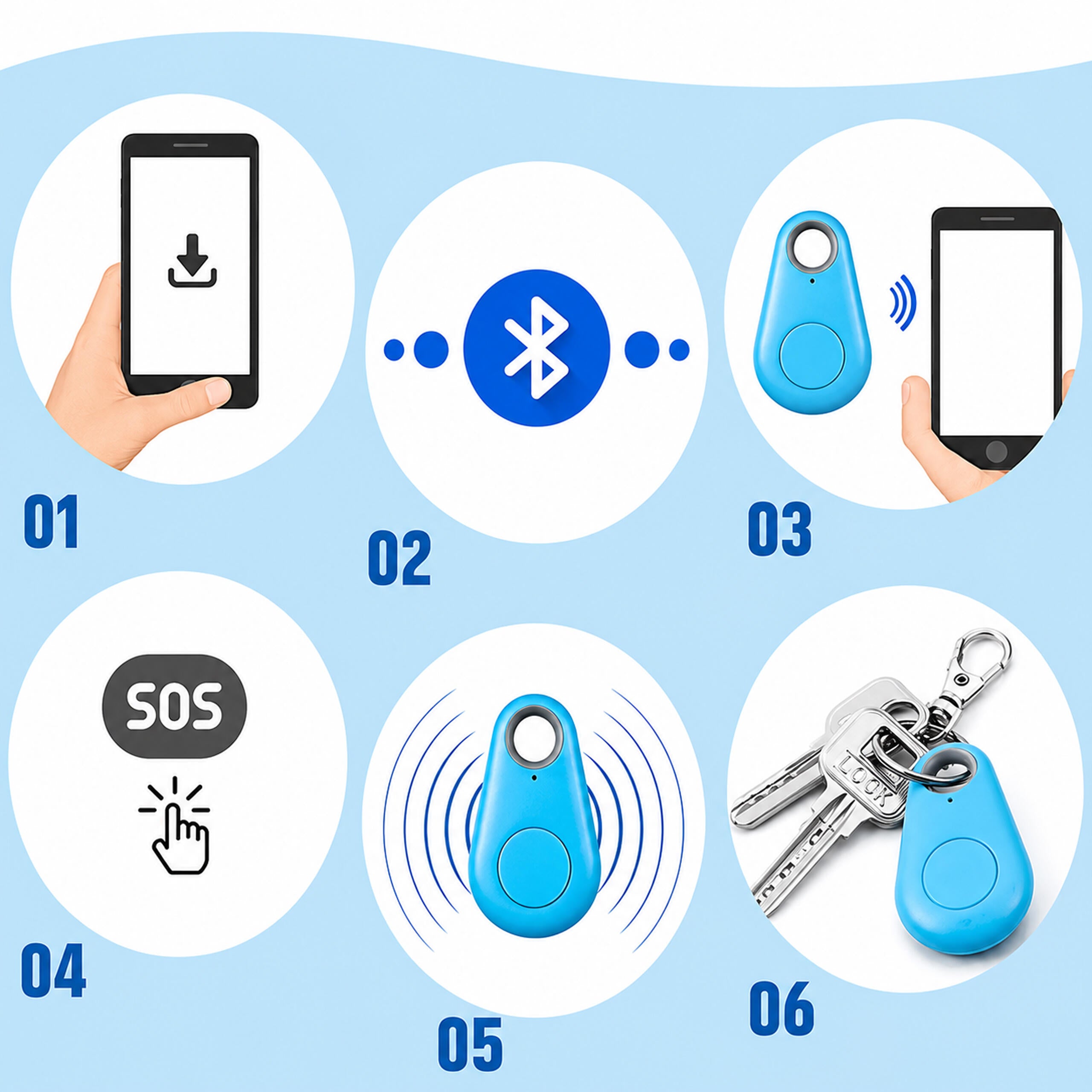 Bluetooth GPS-võtmeleidjate komplekt, 5 tk RC-K-2550