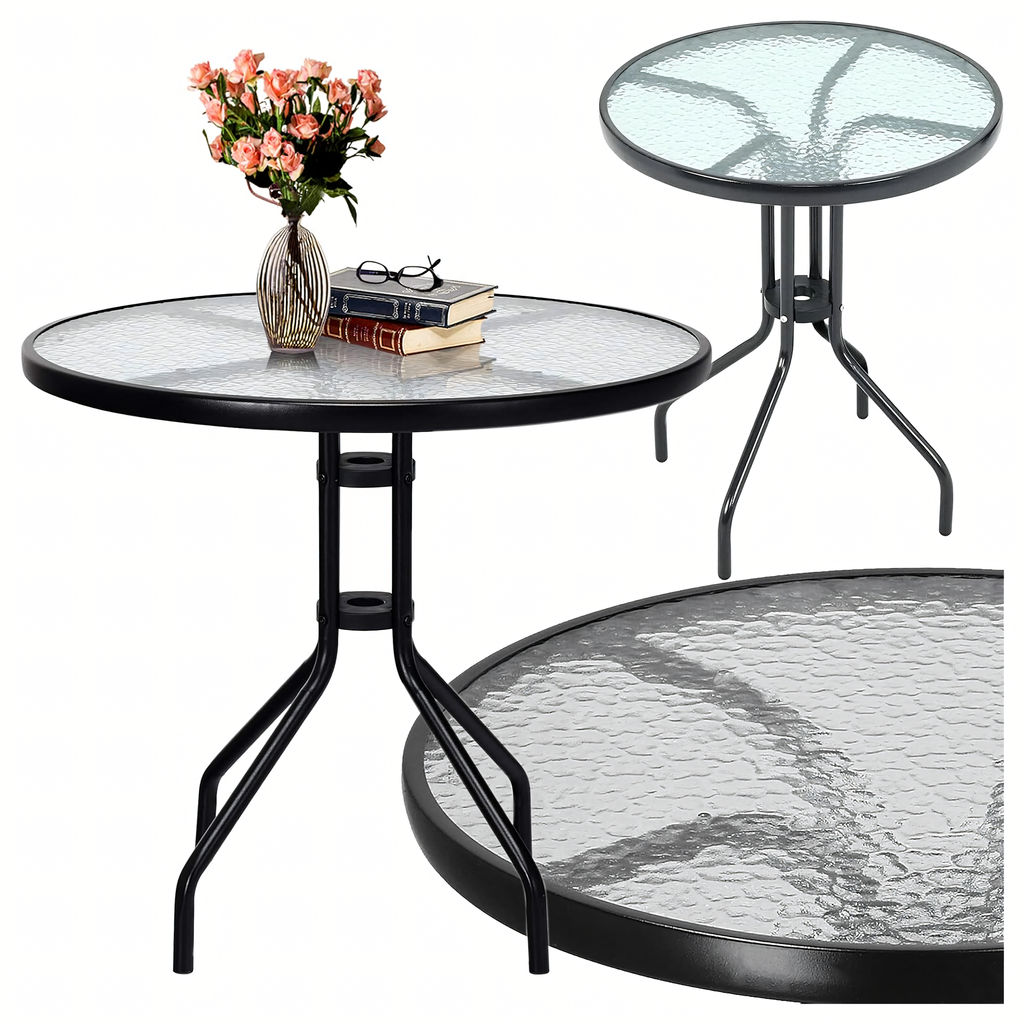 Tempered Glass Coffee Table Round Black 60 cm
