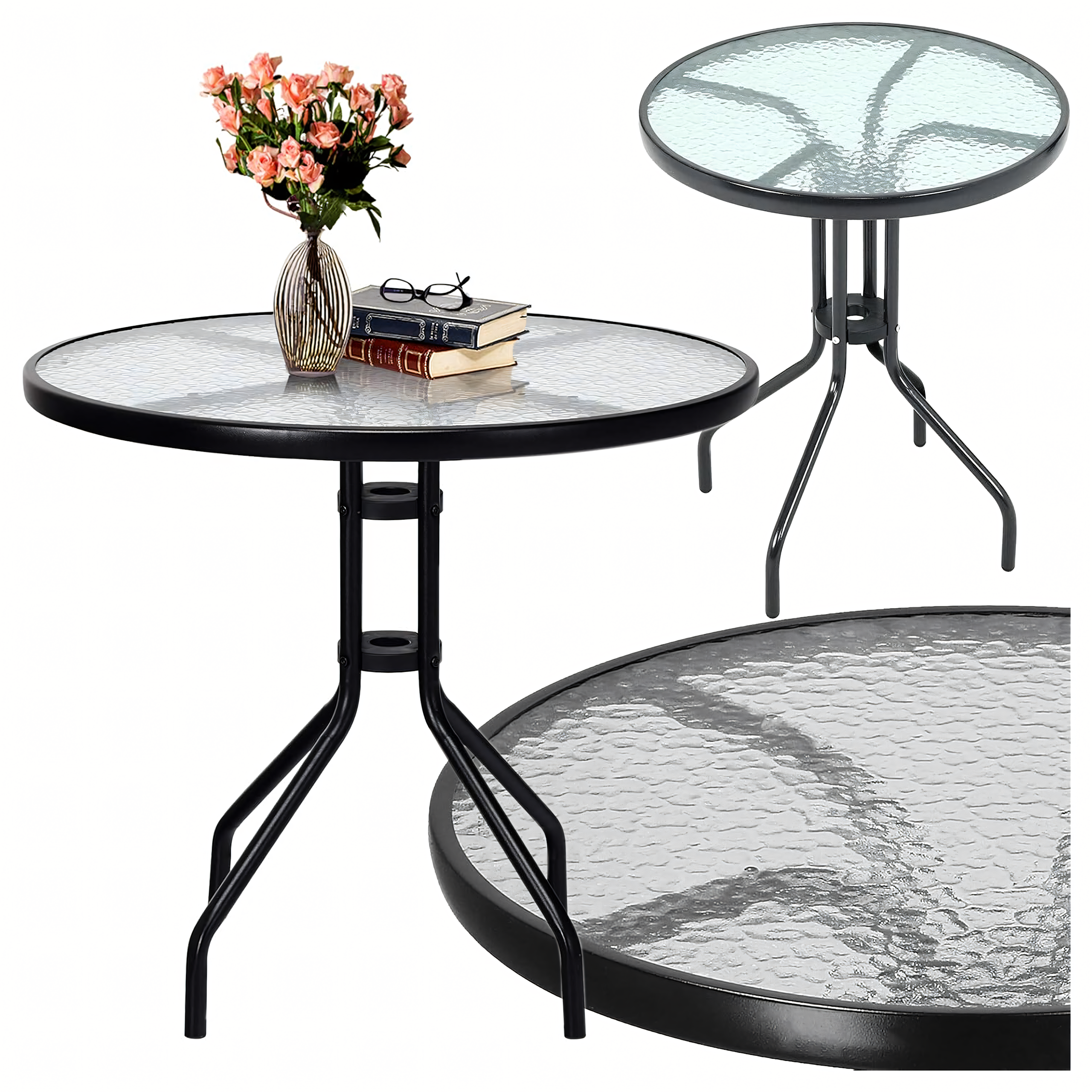 Tempered Glass Coffee Table Round Black 60 cm