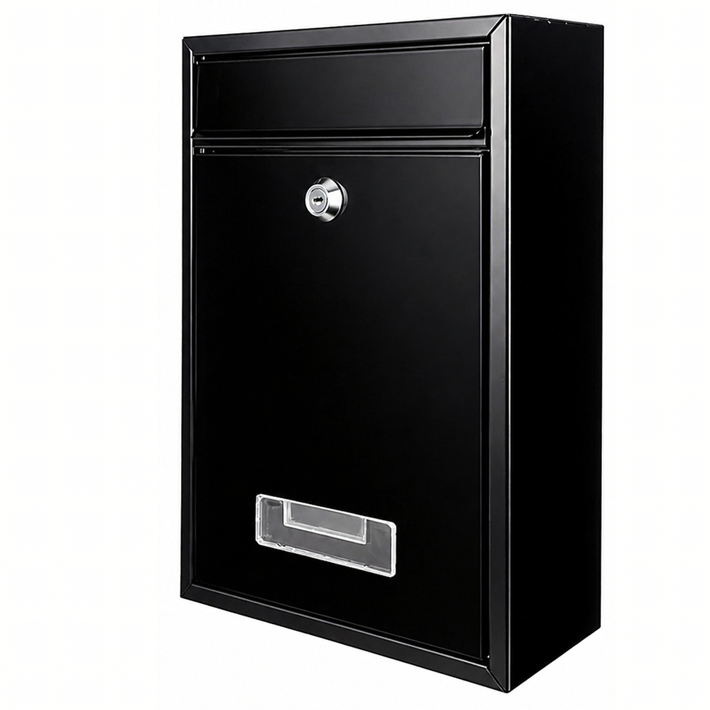 Black Steel Mailbox with Key Lock and Window