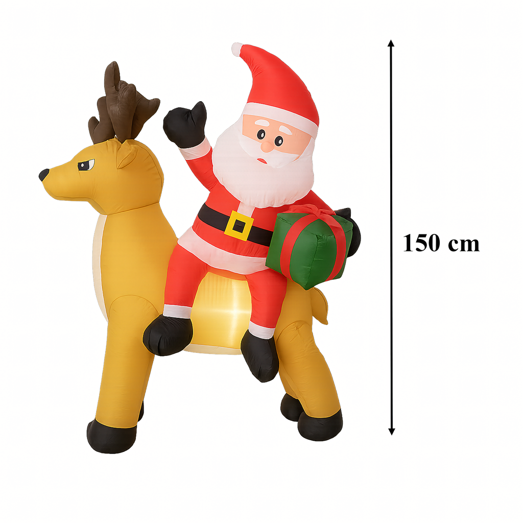 Täispuhutav jõuluvana põhjapõdraga 1.5m jõulukaunistus LED-taustvalgustusega