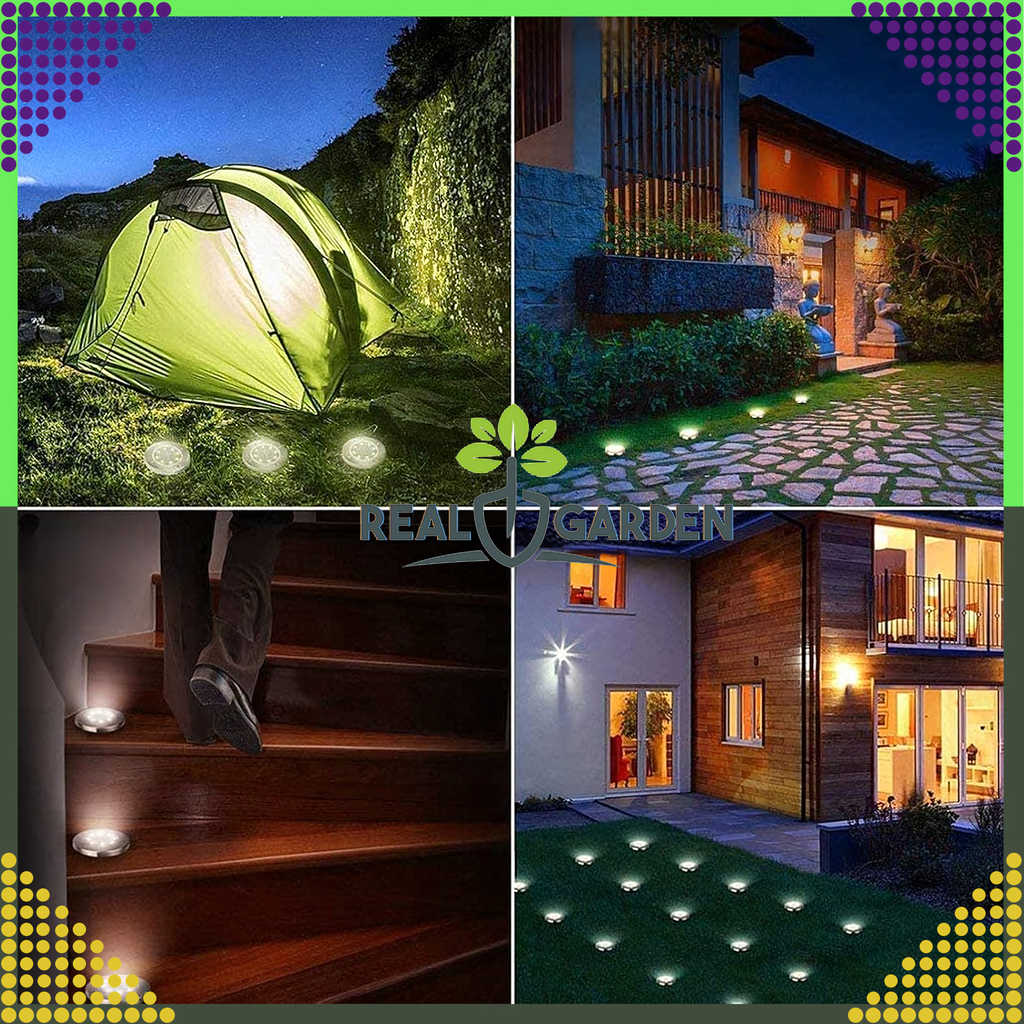 4 x Päikesega töötav aiavalgusti ketas, LED maavalgustid, hämarikuandur, 8 LED-i