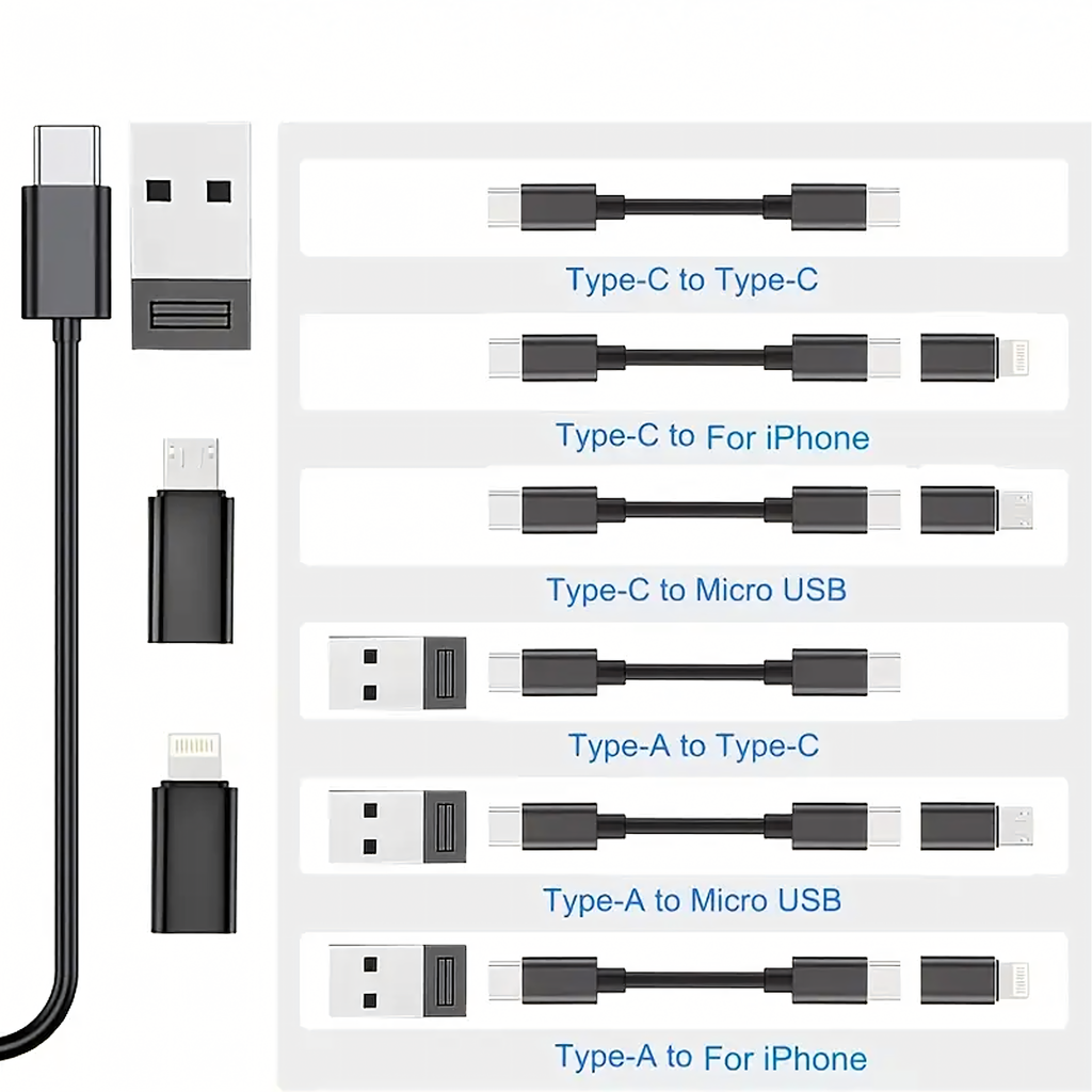 5in1 reisikorraldaja telefoni USB-C, Lightning, Micro USB-A adapterite jaoks