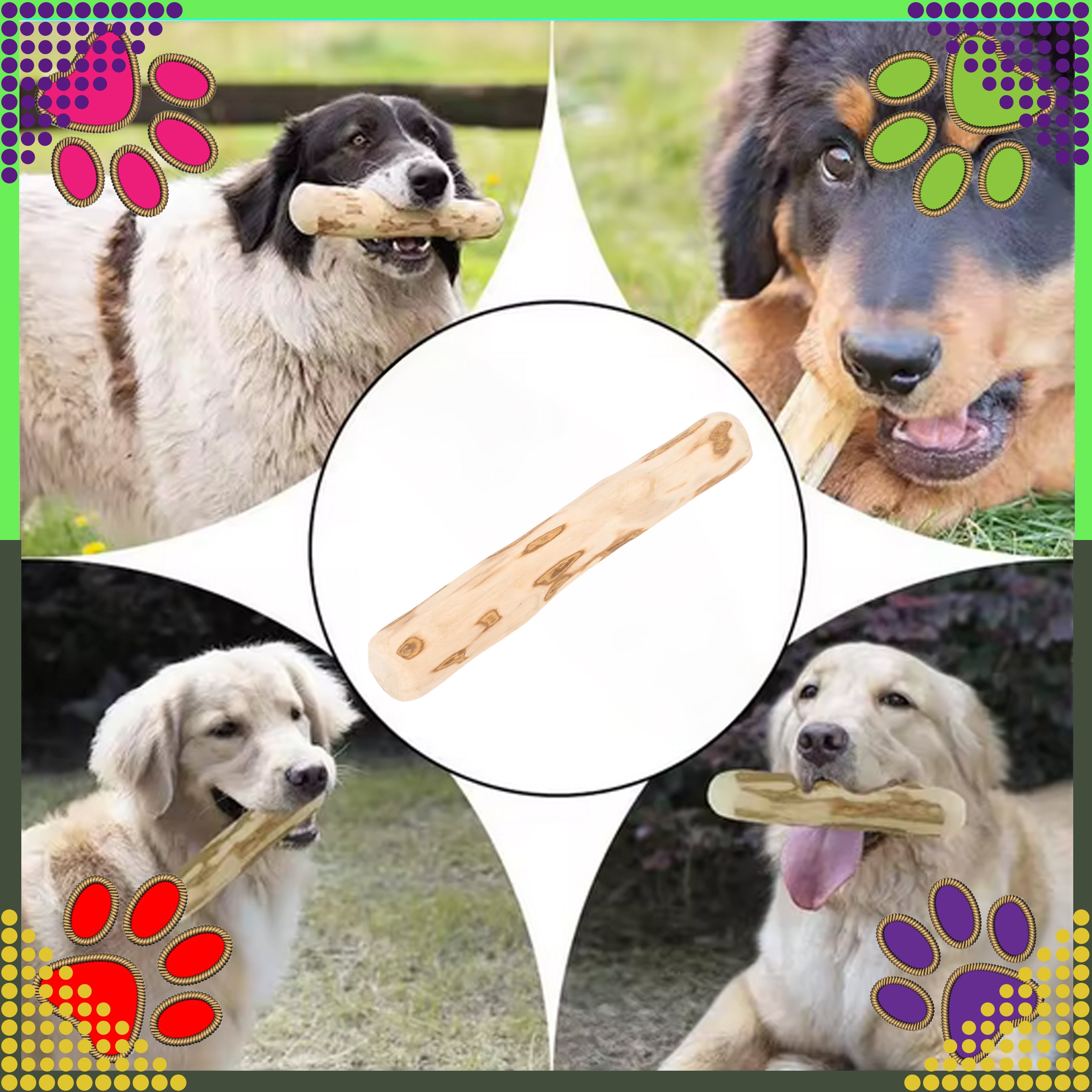 Puidust närimisleluga loomulik koertele, vastupidav mänguasi 24x3cm