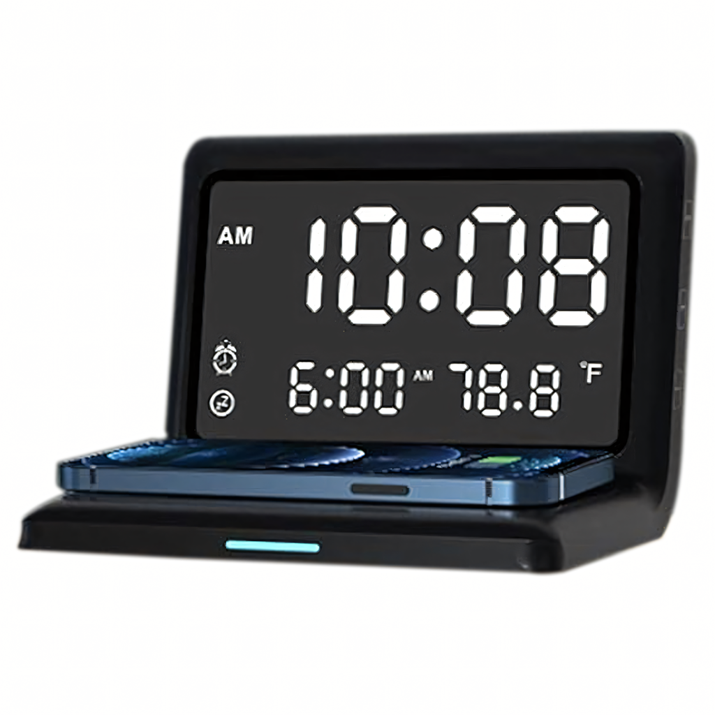 3in1 digitaalne äratuskell juhtmevaba laadija 15W temperatuuripeegel