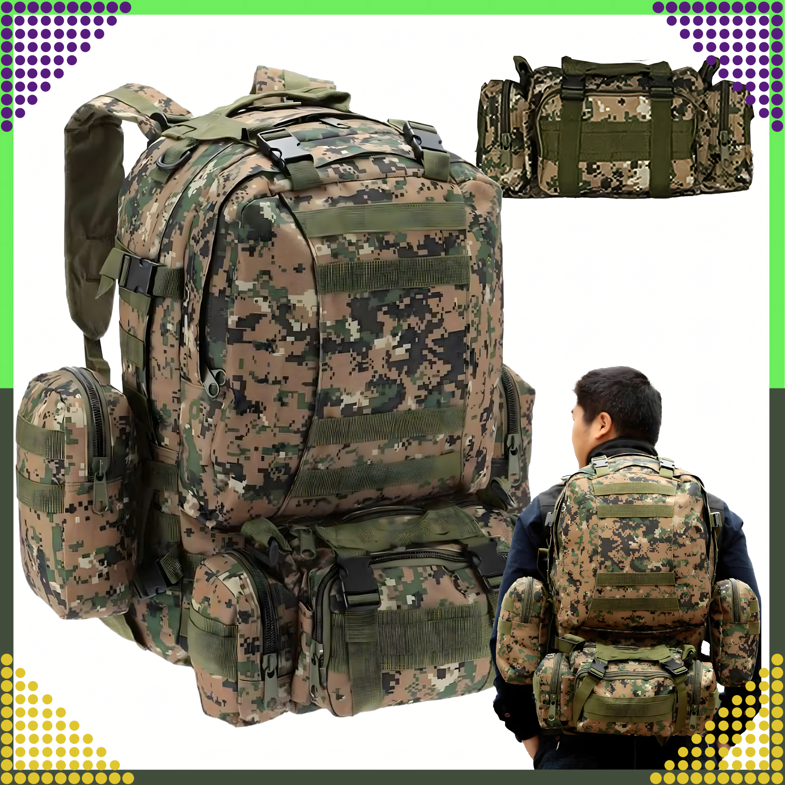 Tactical Military Travel Backpack 4-in-1 Survival 50L