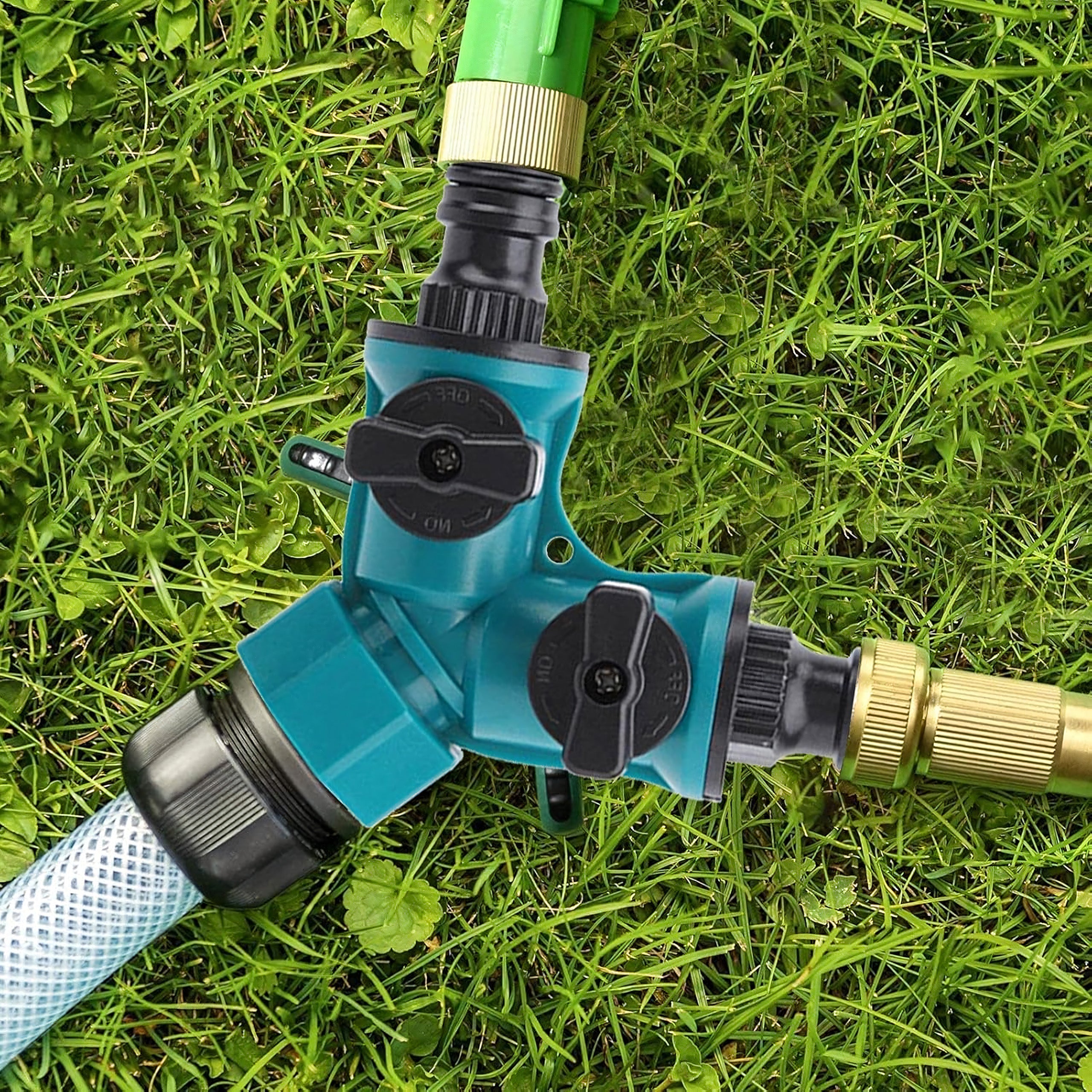 2-Way Garden Hose Tap Connector Reducer 1/2" to 3/4" with Valves