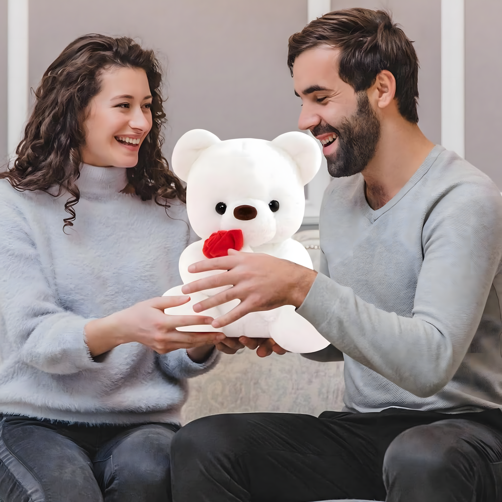 40x Valge kaisukaru tüdrukule 32 cm punase roosi ja lipsuga