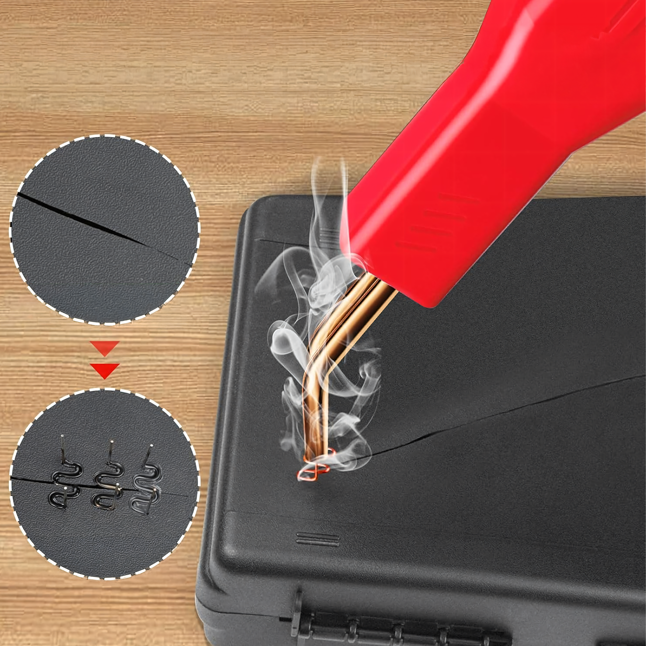 Plastikeevituse komplekt klambripüstoli, jootekolvi, klambrite ja tangidega