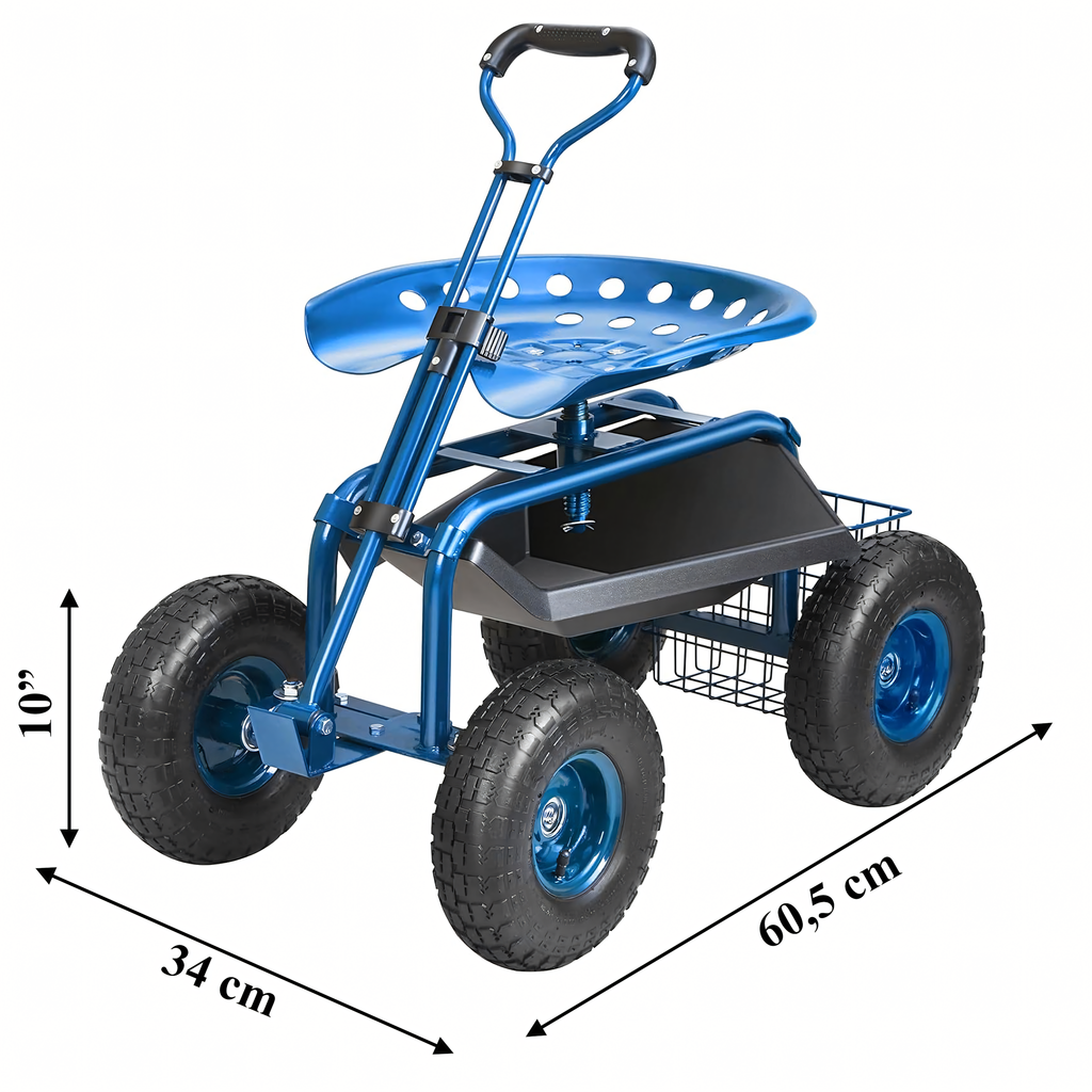 Pöörlev aiakäru 360° istme ja korviga ratastel
