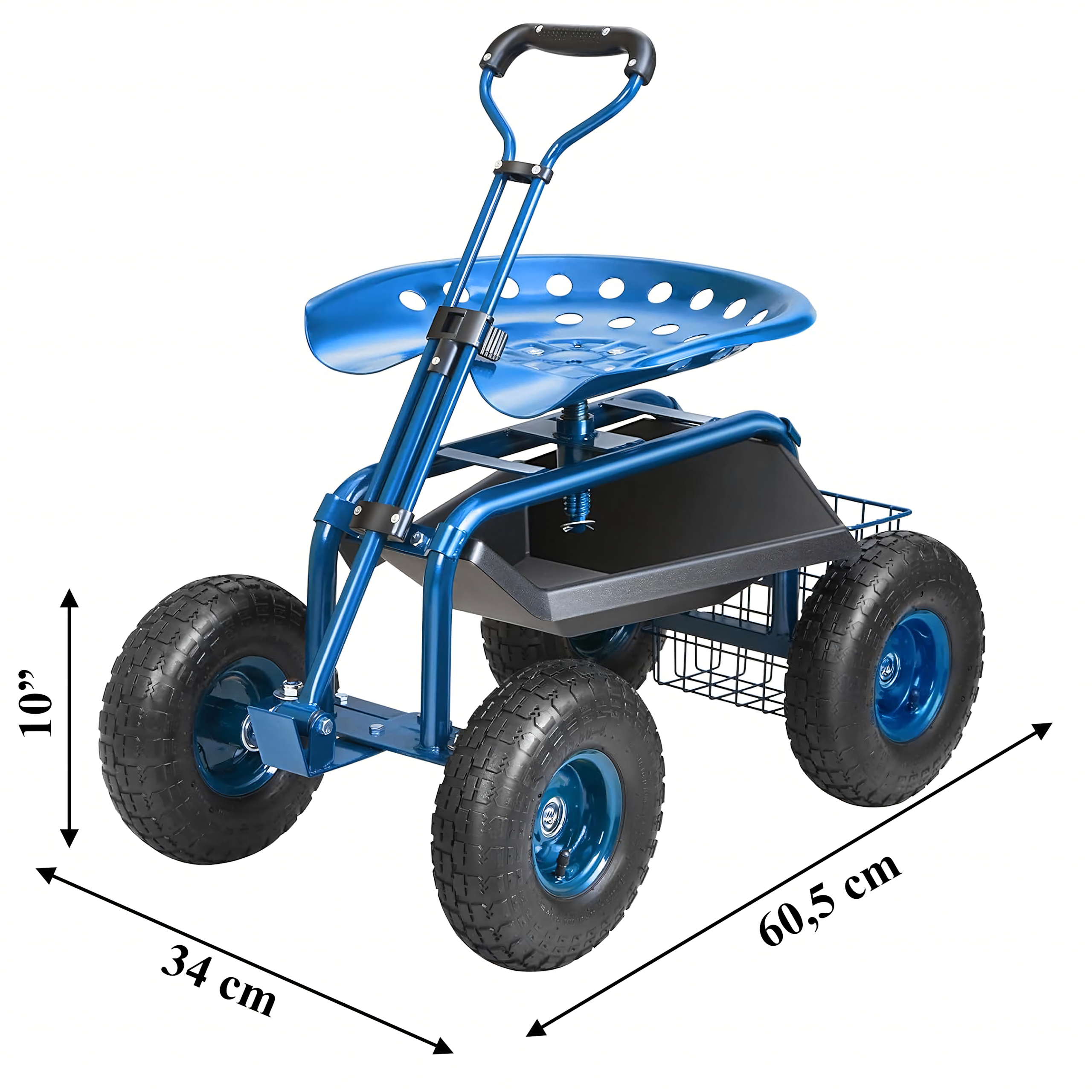 Pöörlev aiakäru 360° istme ja korviga ratastel