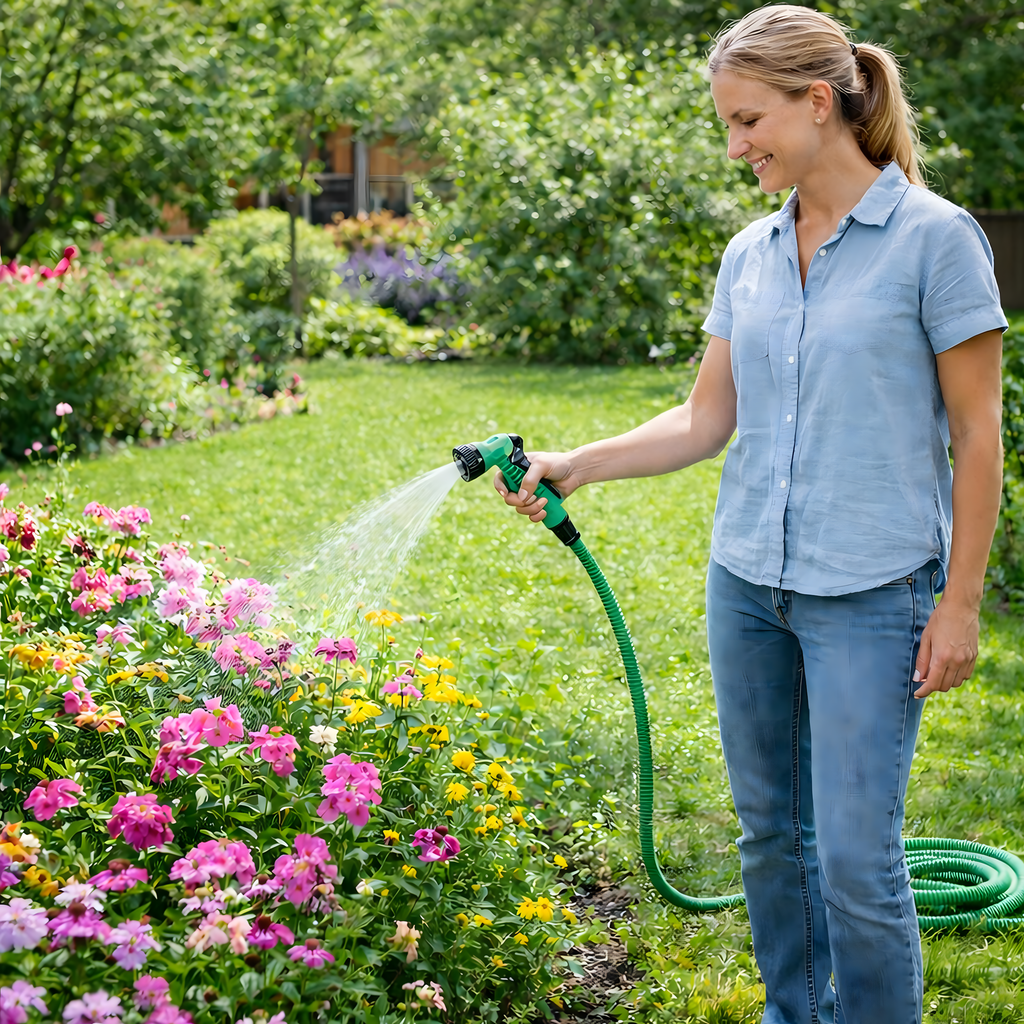 Laiendatav elastne aiavoolik 1/2 tolli 5-15m universaalse ühenduse ja pihustipüstoliga